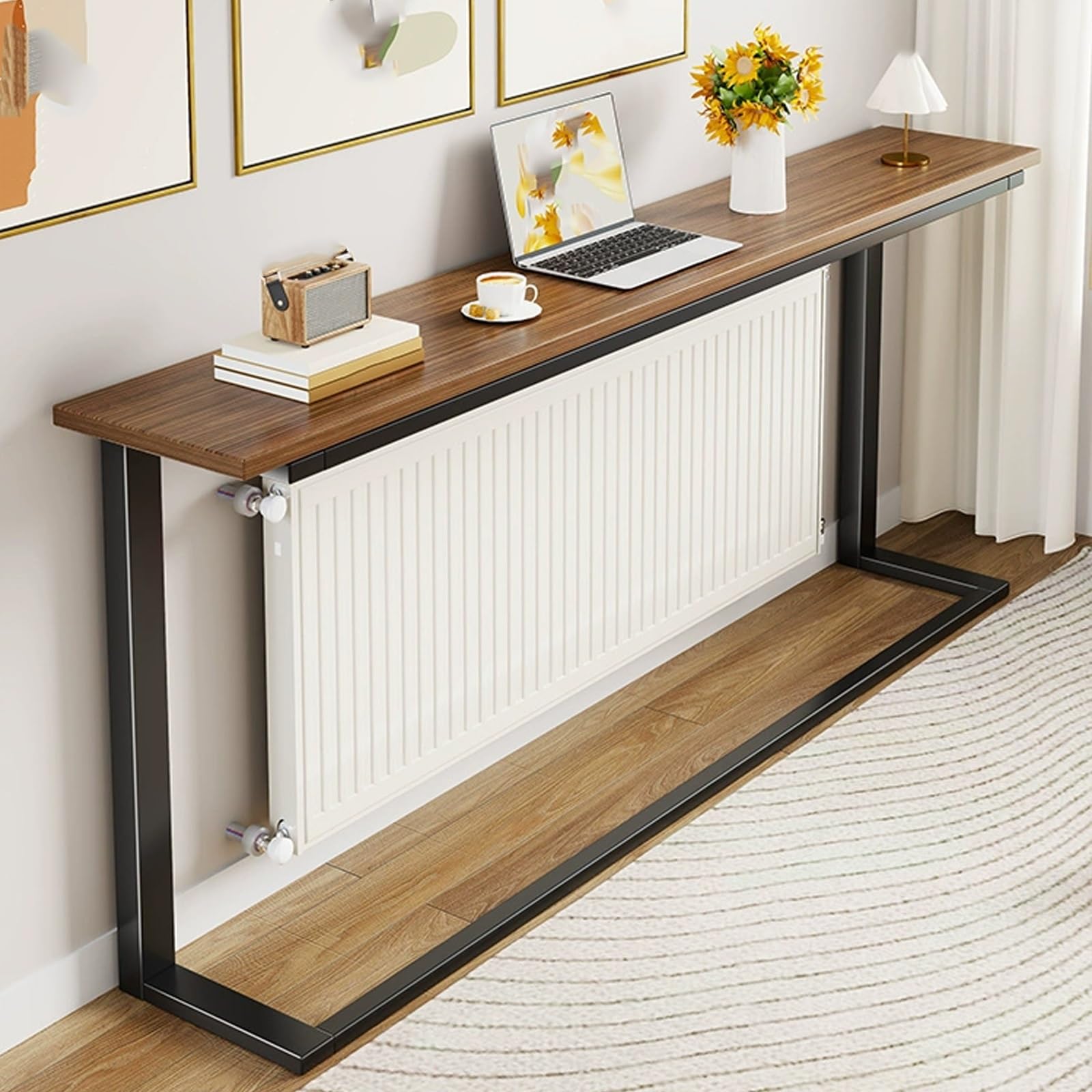Heizkörper-Abdeckung, Gitter, Metall-Konsole für Sofas, Betten, Eingangsbereich, Flur, Regal, stilvolles schwarzes Design, 120 x 80 x 15 cm, perfekt als Wohnzimmerdekoration