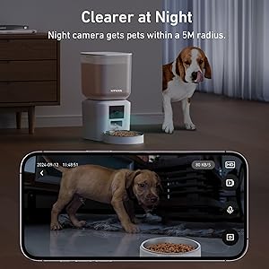 Automatic Dog & Cat Feeder with Camera & WiFi  8L/34 Cups, 1080P Night Vision, 2.4 & 5G WiFi, 2-Way Talk, 10s Voice Recording, Timed Food Dispenser, Up to 99 Portions, 15 Meals Per Day