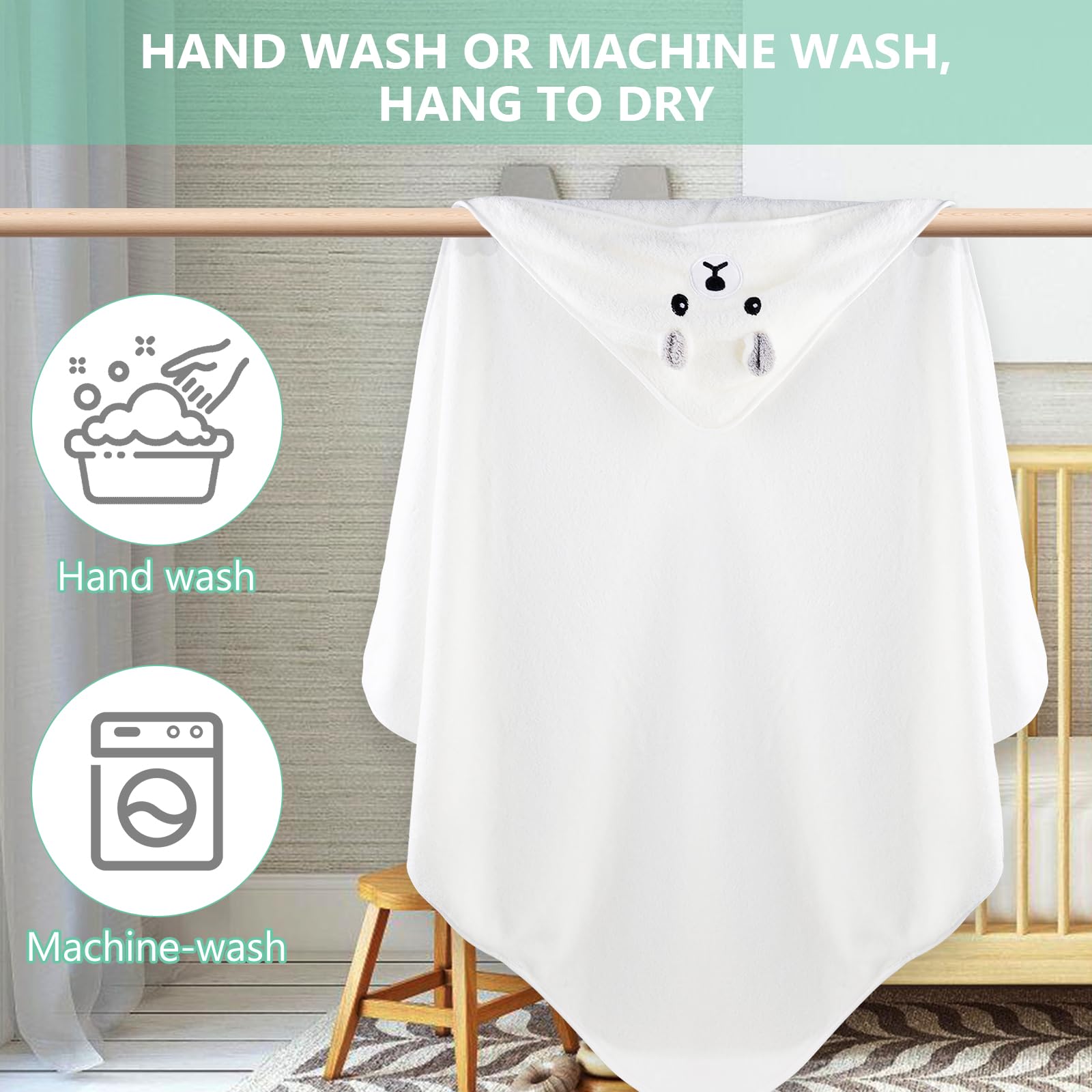 BORDEAG Cape de Bain Bébé: 3 Pièces Sortie de Bain Bébé, Serviette de Bain 80 x 80 cm, Serviette Naissance Coton, Poncho de Bain Bebe Doux Absorption Forte, Fille Garcon