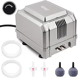 hygger Bomba de ar de aquário de 5W/8W: Bomba de ar de tanque de peixes ajustável potente, aerador de oxigênio de duas saídas, bomba de oxigênio para aquários de até 200 galões, para água doce, água