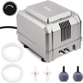 hygger Bomba de ar de aquário de 5W/8W: Bomba de ar de tanque de peixes ajustável potente, aerador de oxigênio de duas saídas, bomba de oxigênio para aquários de até 200 galões, para água doce, água
