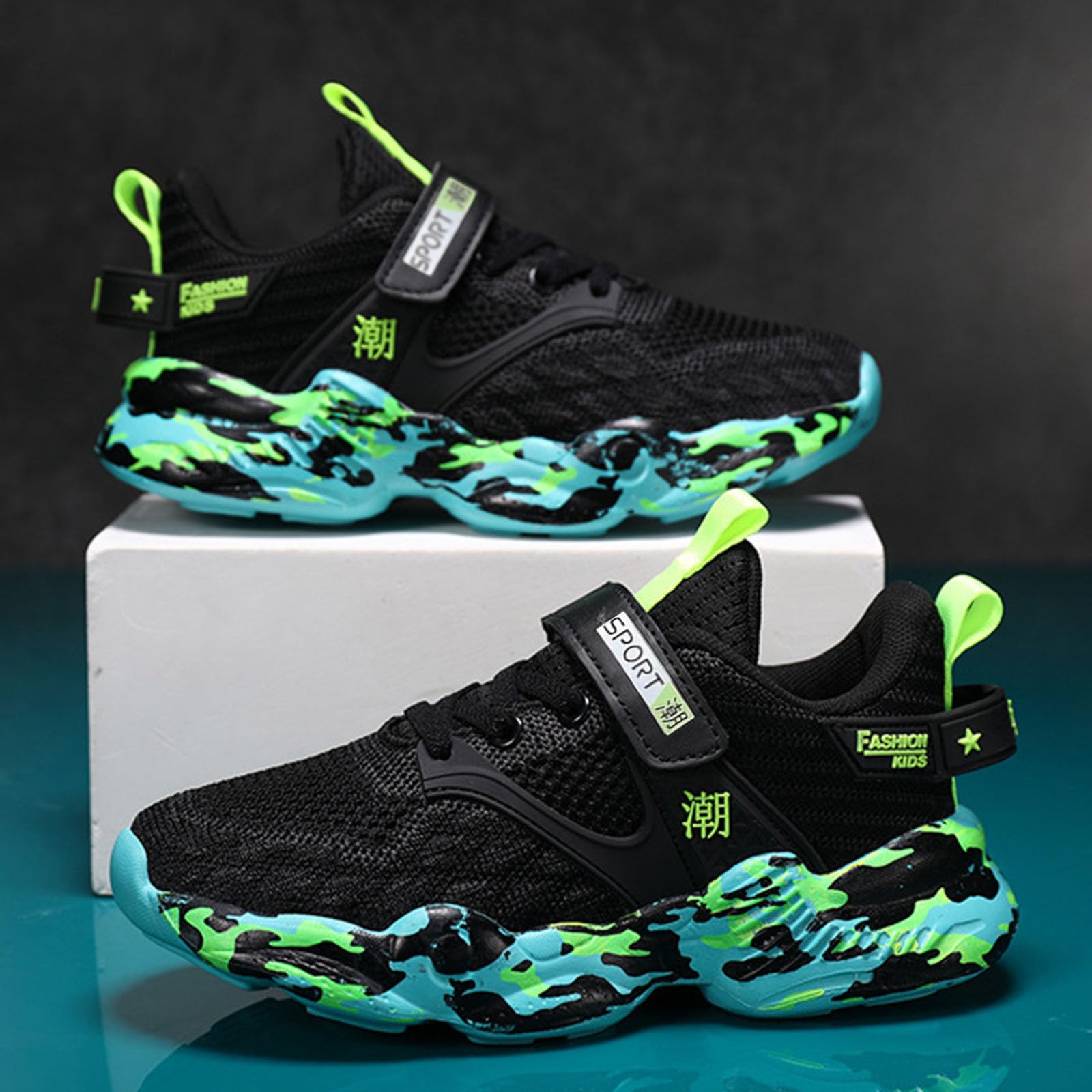 Zapatillas de deporte para niños con doble malla con gancho y suela gruesa con estructura ligera para tenis, deportes, gimnasio, transpirables, cómodas