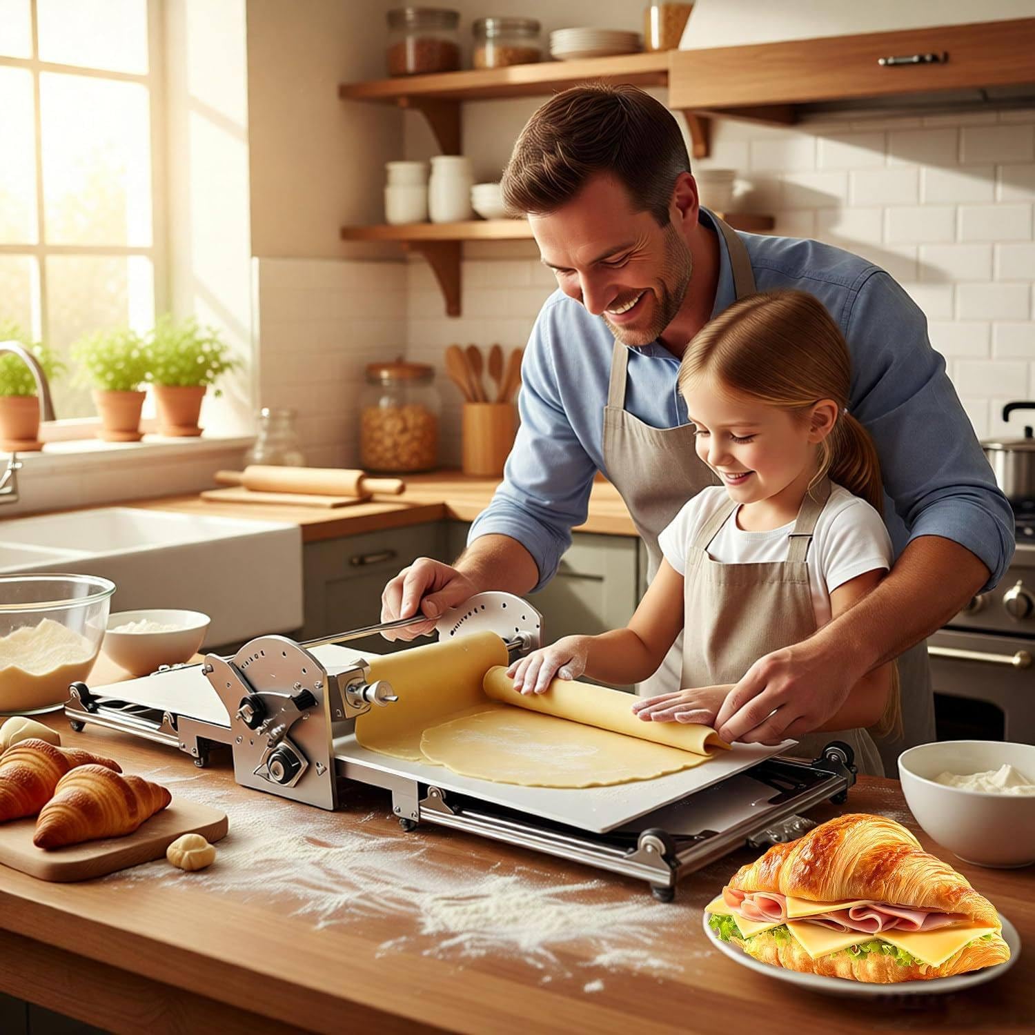 Laminoir électrique pliable en acier inoxydable – Machine à laminer la pâte manuelle avec réglage de 2 à 30 mm, idéale comme laminoir à pâte ou machine à fondant pour les boulangeries à domicile.
