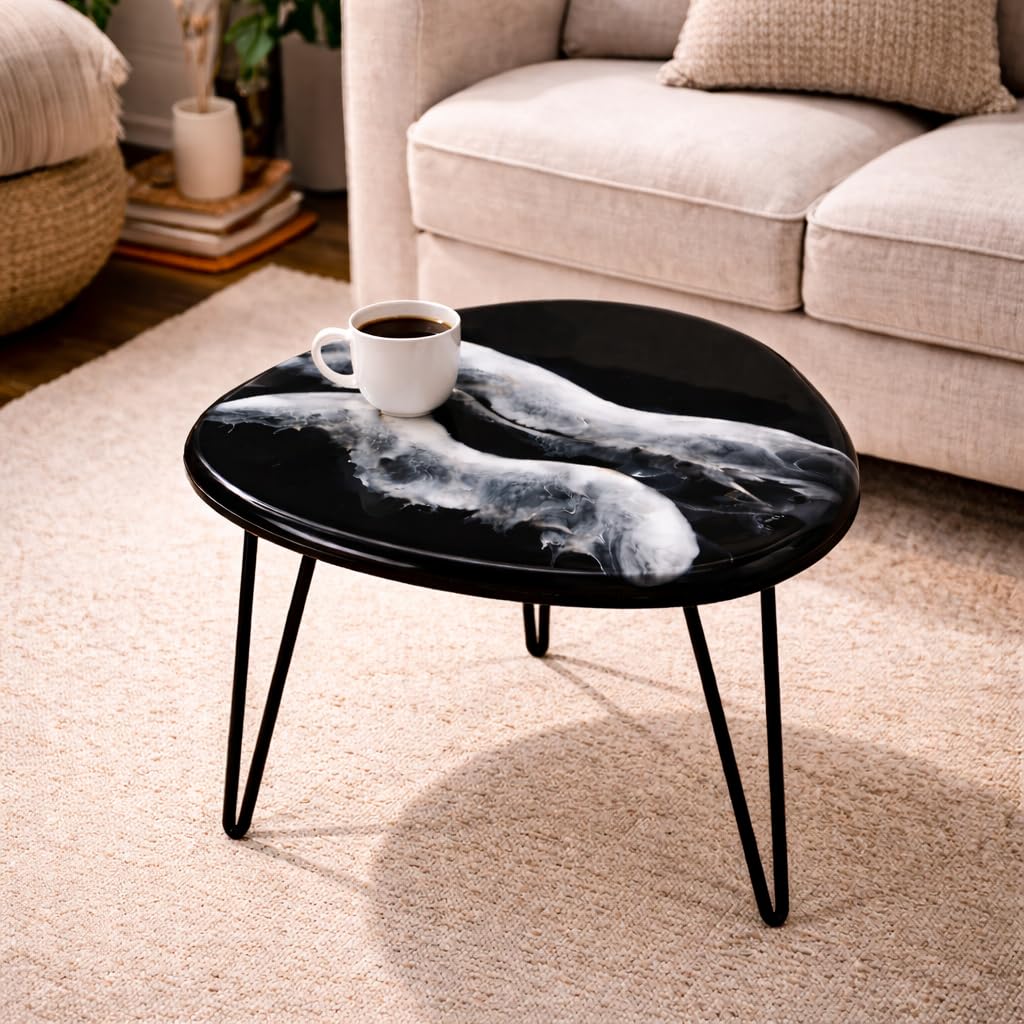 LATEST HANDICRAFTS Black & White Resin Art Coffee Table | Ocean