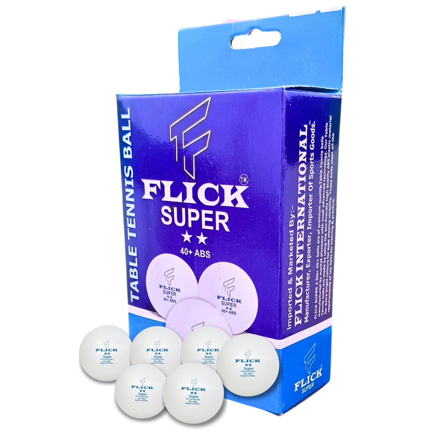 FLICK Super 2-Star Table Tennis Balls- T.T..F.I Approved Professional Grade- Standard 40+MM Size, ABS Material, Durable White Balls for Tournament & Training- Pack of 6 Balls (2 Box)-image-17