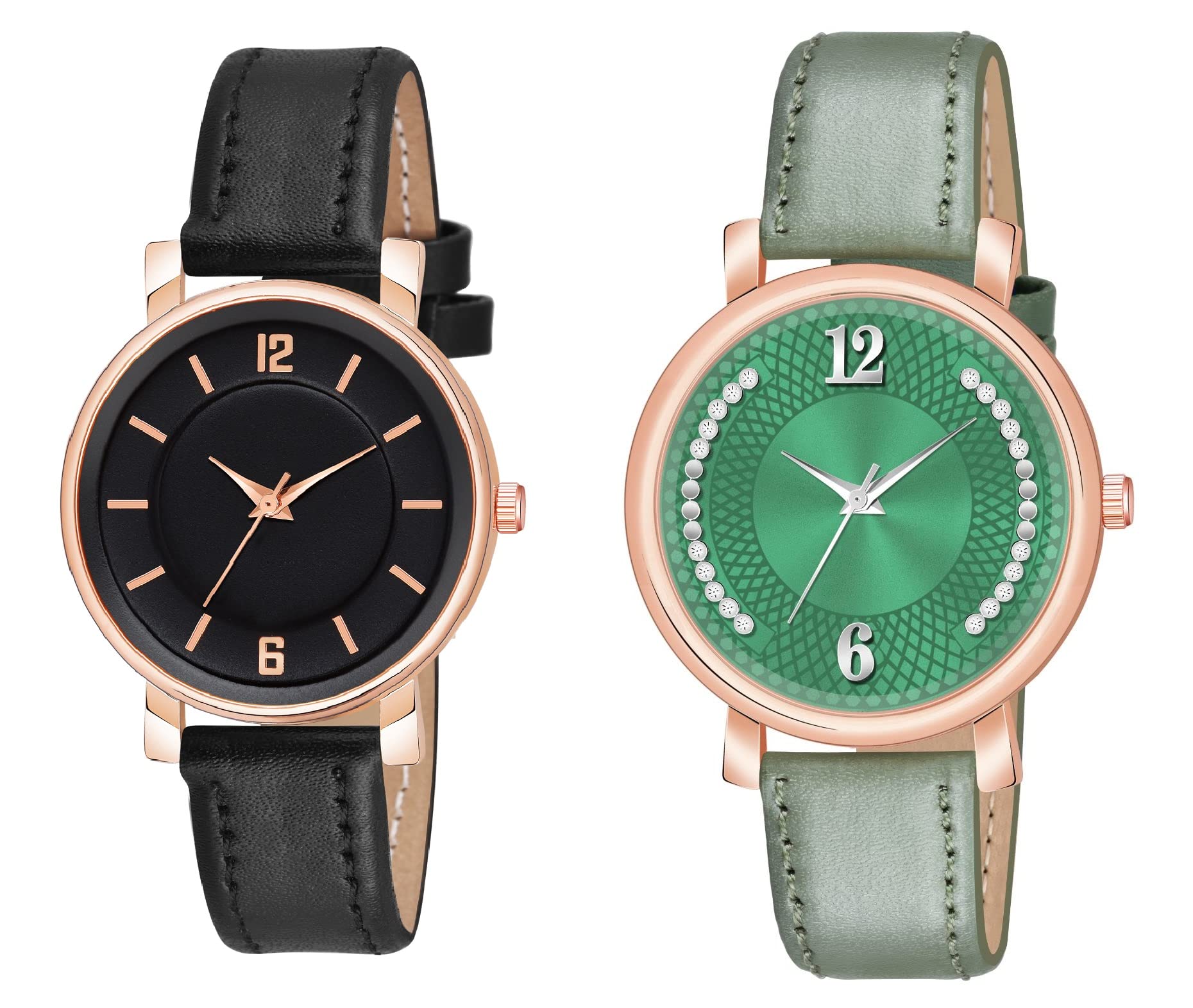 Analog Round Dial Designer Premium Leather Strap Analog Watch for Girls & Women(GRN-GRN)-image-27