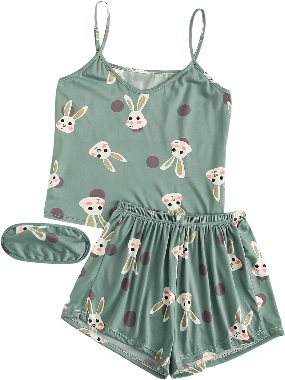 AGLANA Women's Cartoon Rabbit Print Cami Top and Shorts Cute Pajama Set Sleepwear