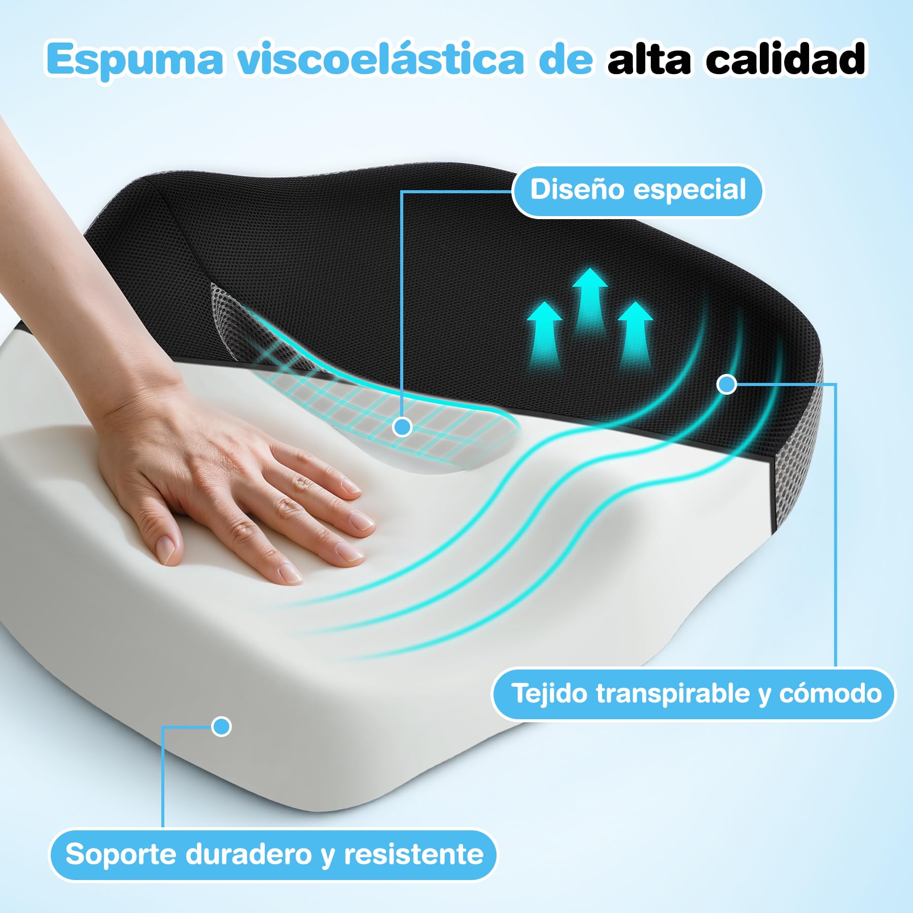 POOTACK Cojín Silla Oficina - Cojín de Memoria Portátil para Silla Oficina, Cojín Asiento Coche Conductor, Sillas Gaming y Silla de Ruedas