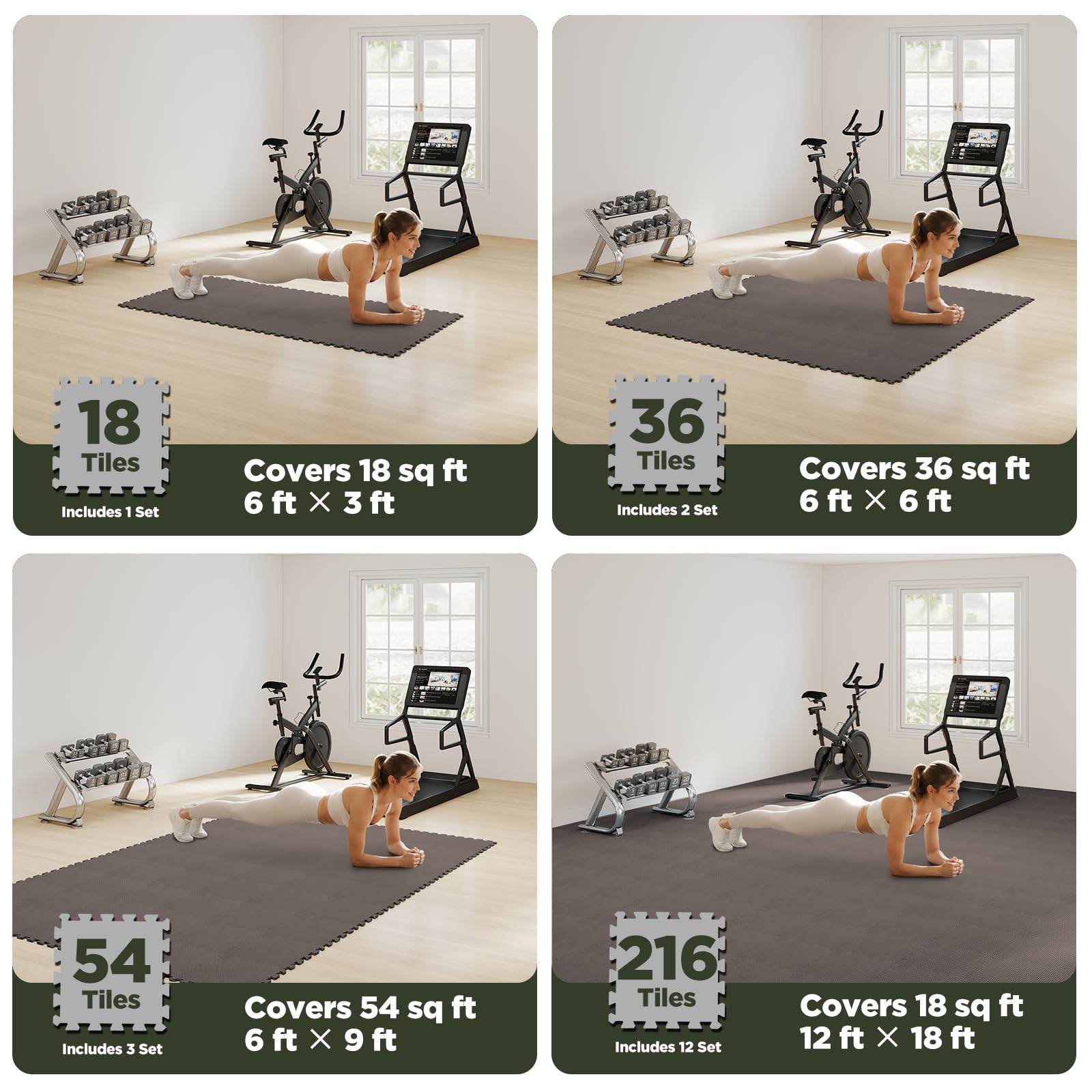 AIRHOP 18 sztuk mat ochronnych, wysokogęstościowych, amortyzujących i antypoślizgowych, idealnych do fitnessu, jogi i sportów, do ułożenia na podłodze, 30x30 cm – maty do ćwiczeń w domu i na siłowni