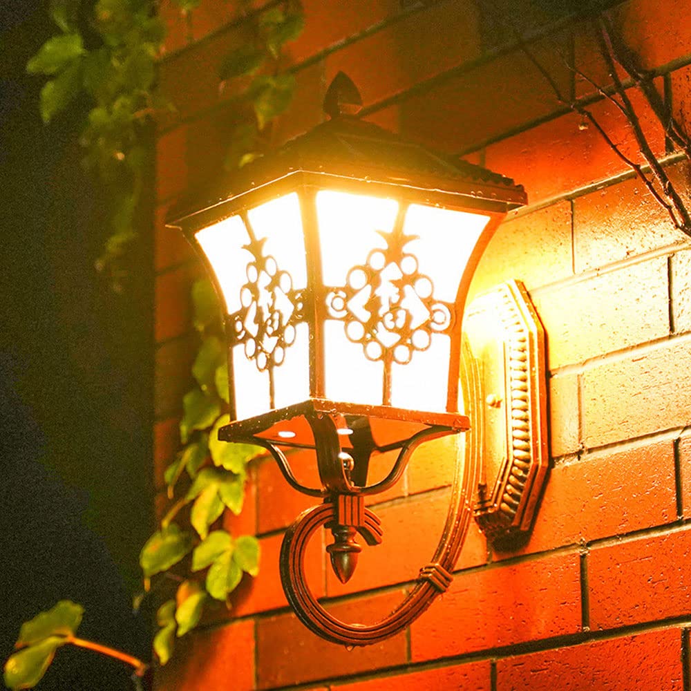 Aplique de Pared Exterior, Faroles solares de pared para exteriores, impermeables, LED solares para exteriores, luces blancas cálidas, aplique de pared sin necesidad de cableado, accesorio con kit de