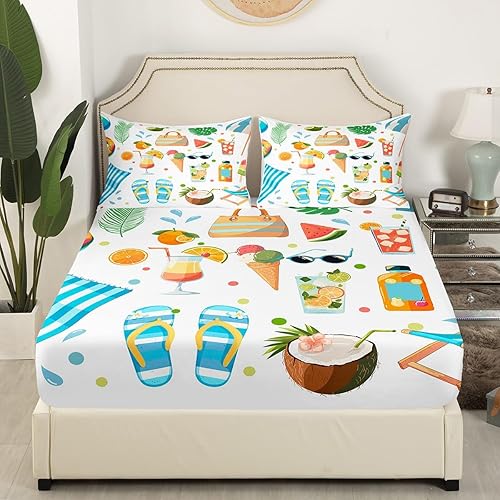 Miniatura 3 de Castle Fairy Sábana bajera ajustable de verano, playa, tamaño matrimonial, juego de ropa de cama suave de lujo suave con estampado de acuarela con