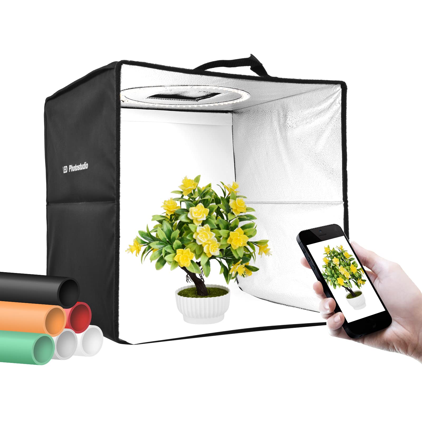 Przenośny Namiot świetlny LED o Jasności Zapewniający tętniącą życiem fotografię Małych produktów. Kompaktowa Konstrukcja z Kolorowymi tłem. Nadaje się do Użytku w Domu i w Studiu