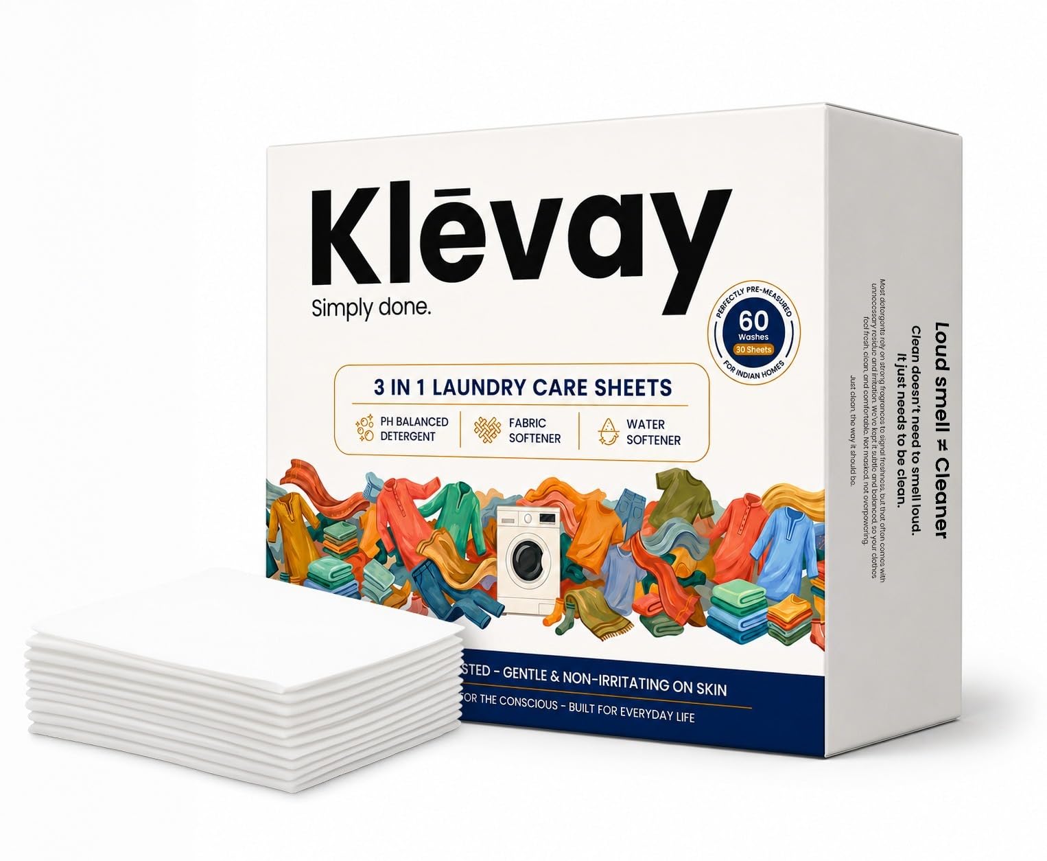 3-in-1 laundry detergent sheets | 30 sheets, 60 loads | hypoallergenic, dermatologically tested, ifra certified | plant-based, dye free | hard water formula | front load, top load, bucket wash