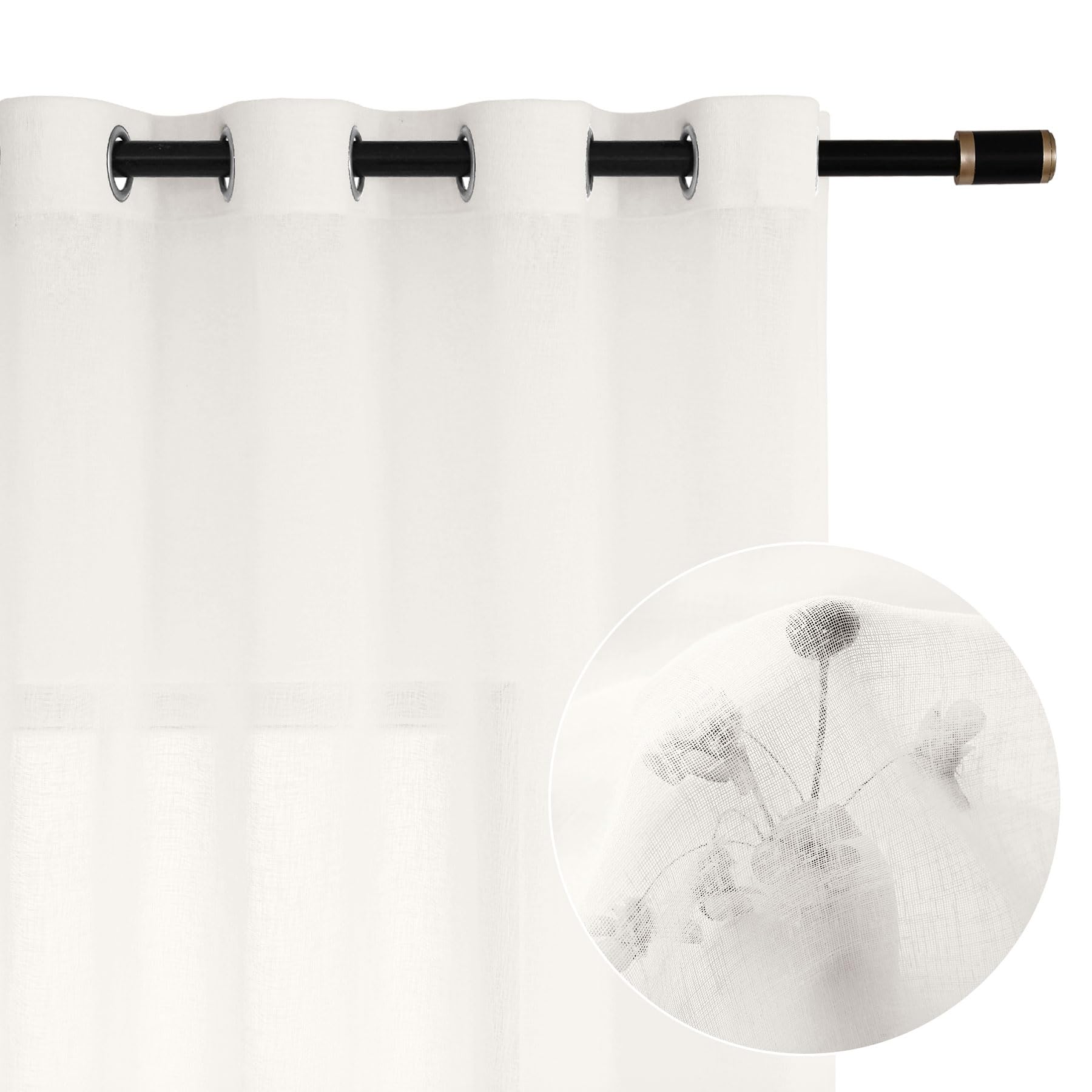 Fcoise Semi Sheer Curtains 84 inches Long | Faux Linen Curtains with Grommet Top | Light Filtering Window Drapery for Kitchen Closet Patio Indoor