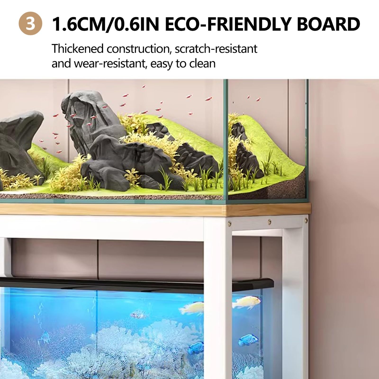 Stojak do akwarium z półką, otwarta szafka pod akwarium, metalowa rama, 3-stopniowy stojak na terrarium, stojak na basen dla gadów, do domowego biura, salonu (biały, 51 x 35 x 100 cm)