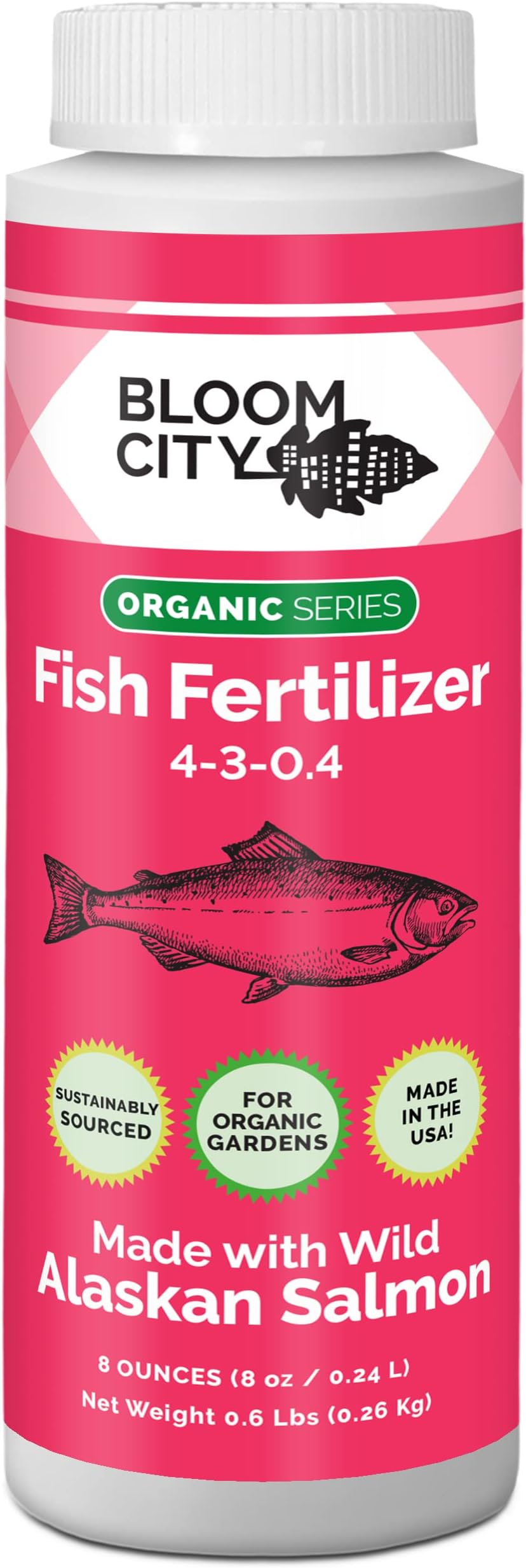 Bloom City Organic Wild Fish Fertilizer – Sustainable Salmon Plant Food for Lush Green Leaves & Healthy Soil, 8 oz