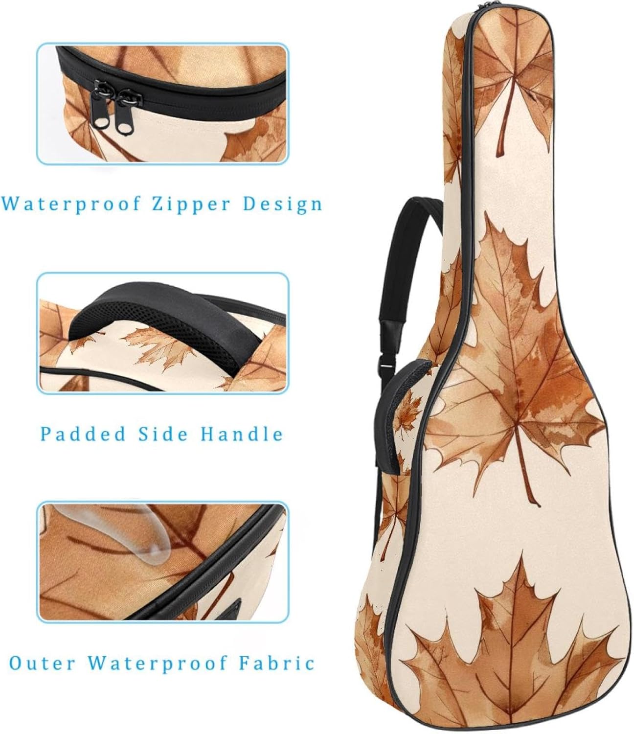 Acoustic Guitar Gig Bag 1 cm Thick Padding, Waterproof Electric Guitar Bag 40-42 Inch Guitar Case Backpack with Dual Shoulder Strap, Autumn Maple Leaf