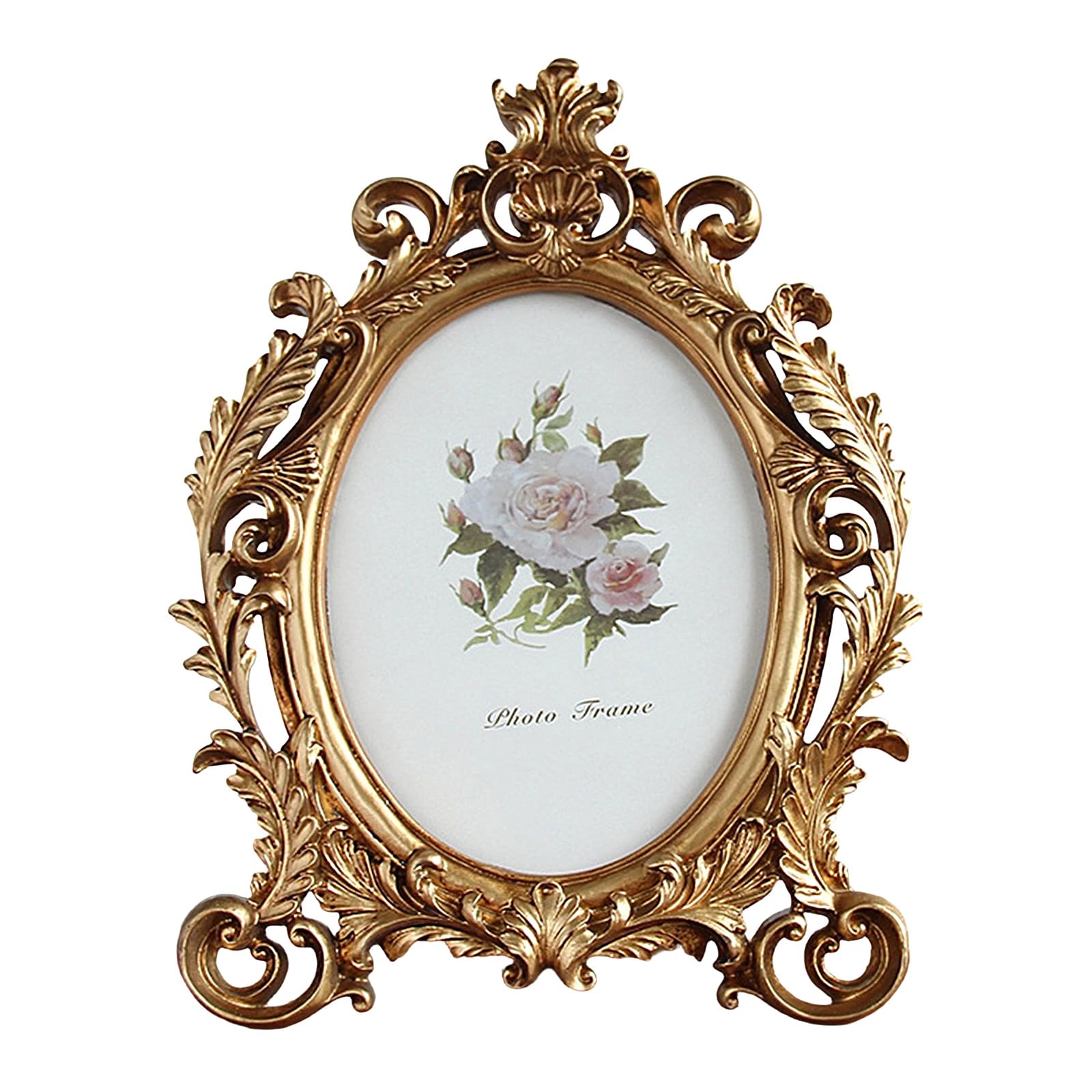 Antique Golden Flowers Oval Resin Photo Frame for Elegant Home Desktop Decor Resin Photo Frame