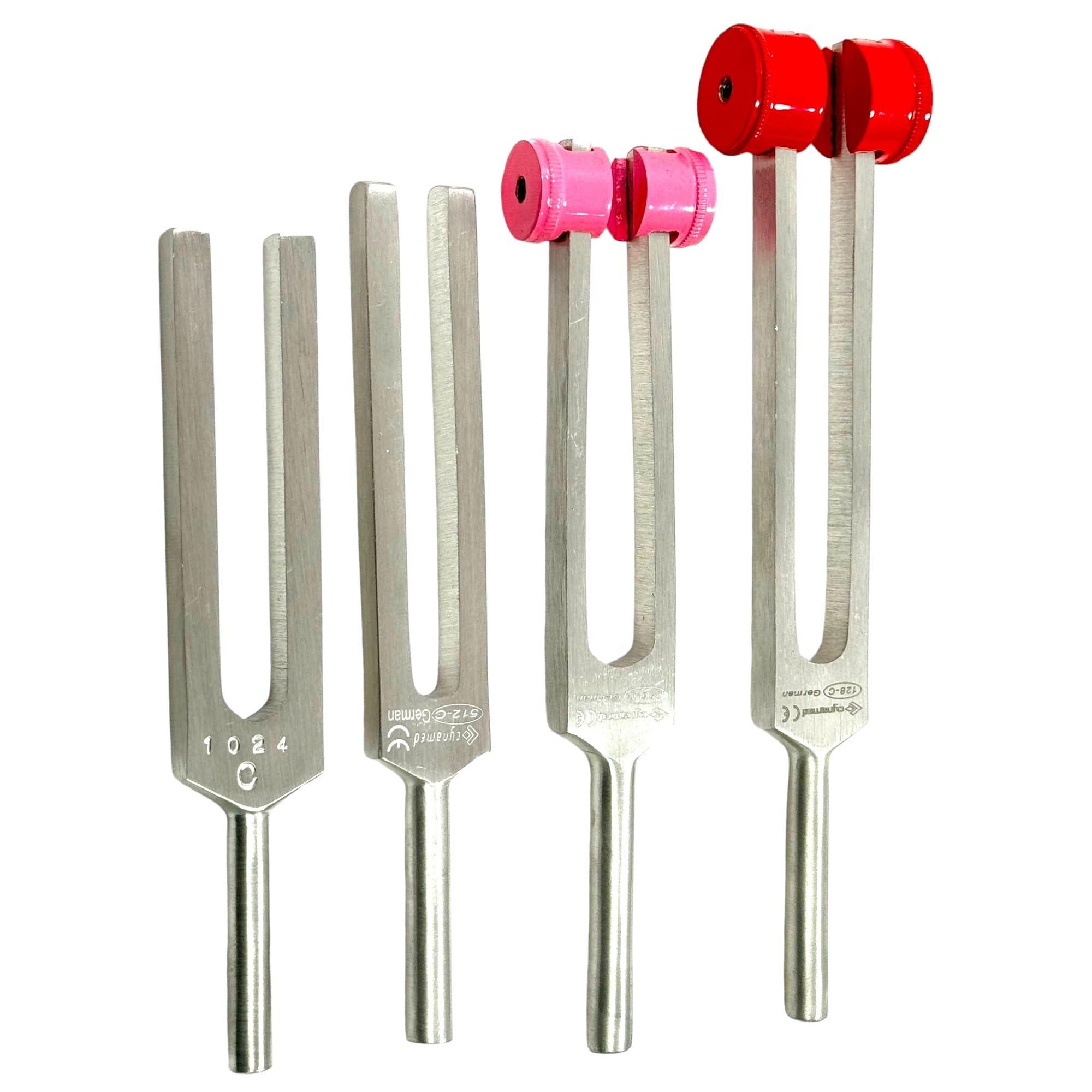 4 Pack | Sensory Diagnostics Tuning Forks C-128, C-256, C-512, C-1024 - Essential Bundle, Non-Magnetic Aluminum Tuning Forks