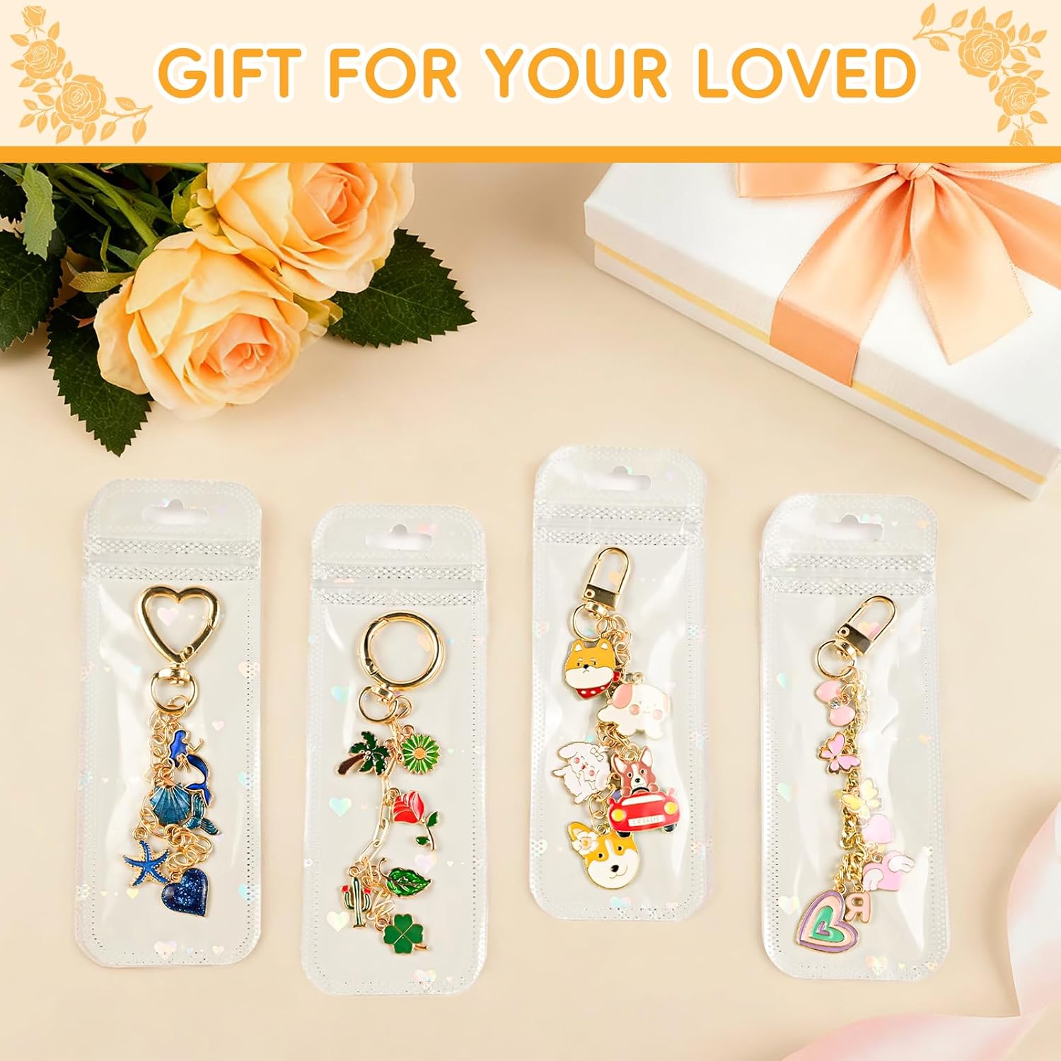 VvLons 323Pcs Keychain Making Kit, Lip Gloss Keychain Making Kit Including 101 Charms 15 Clips 20 Extender Chain, Jewelry Making Kit for Bags Keychains Valentine Gifts Craft Supplies - Image 7