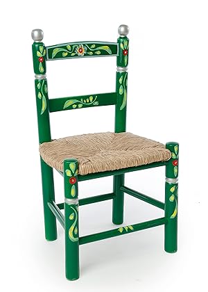 Silla Infantil, Decorada artesanalmente y Pintada a Mano. Asiento de Enea. 4 Colores Disponibles. Medidas Fondo 0,30 x Ancho 0,34 x Alto 0,60 ctms (Green)