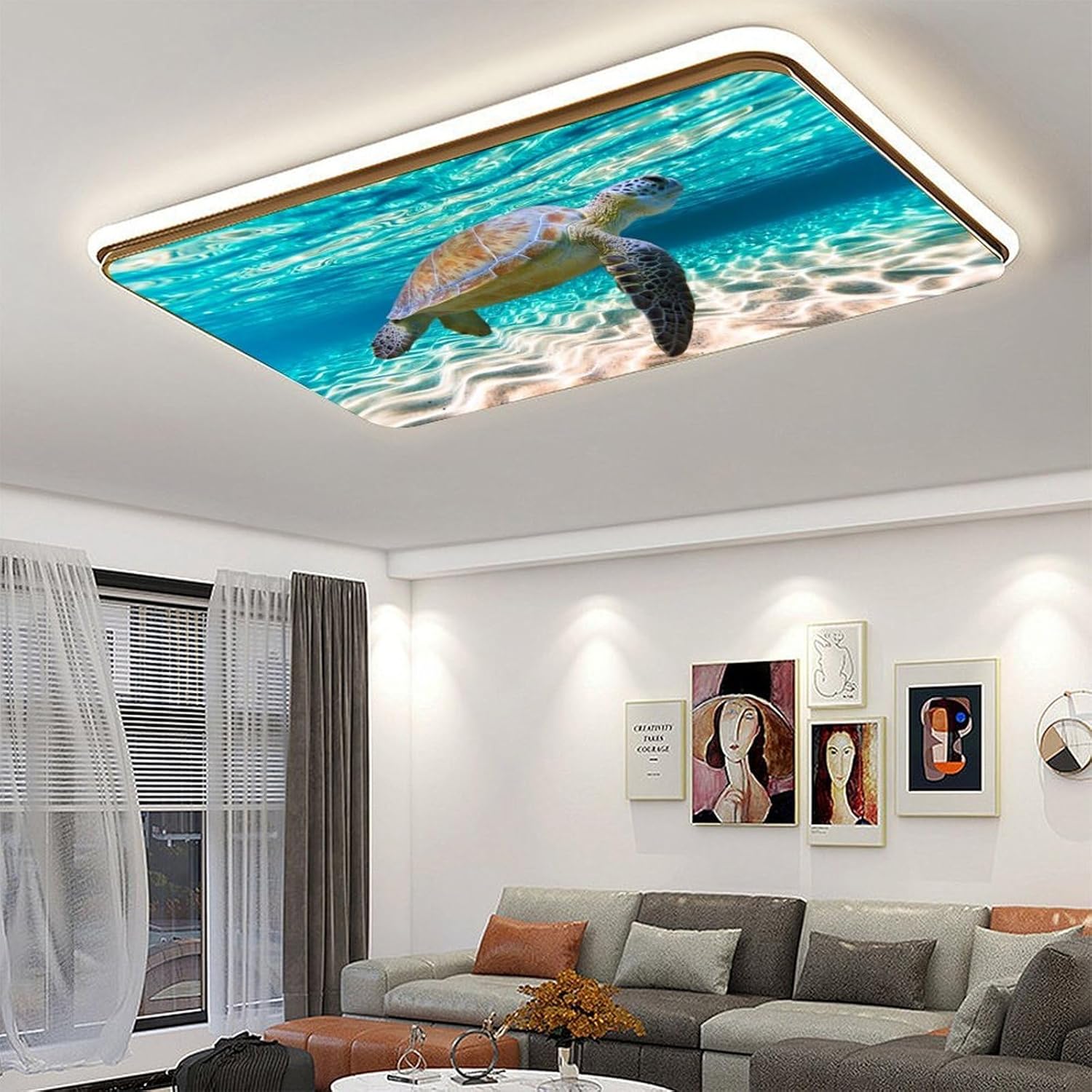 2 Pack Sea Turtle Fluorescent Light Cover for Ceiling Light - Magnetic Light Covers for Classroom, Light Filters Drop Fluorescent Light Shade Panel for Office Home School,4 X 2 Ft