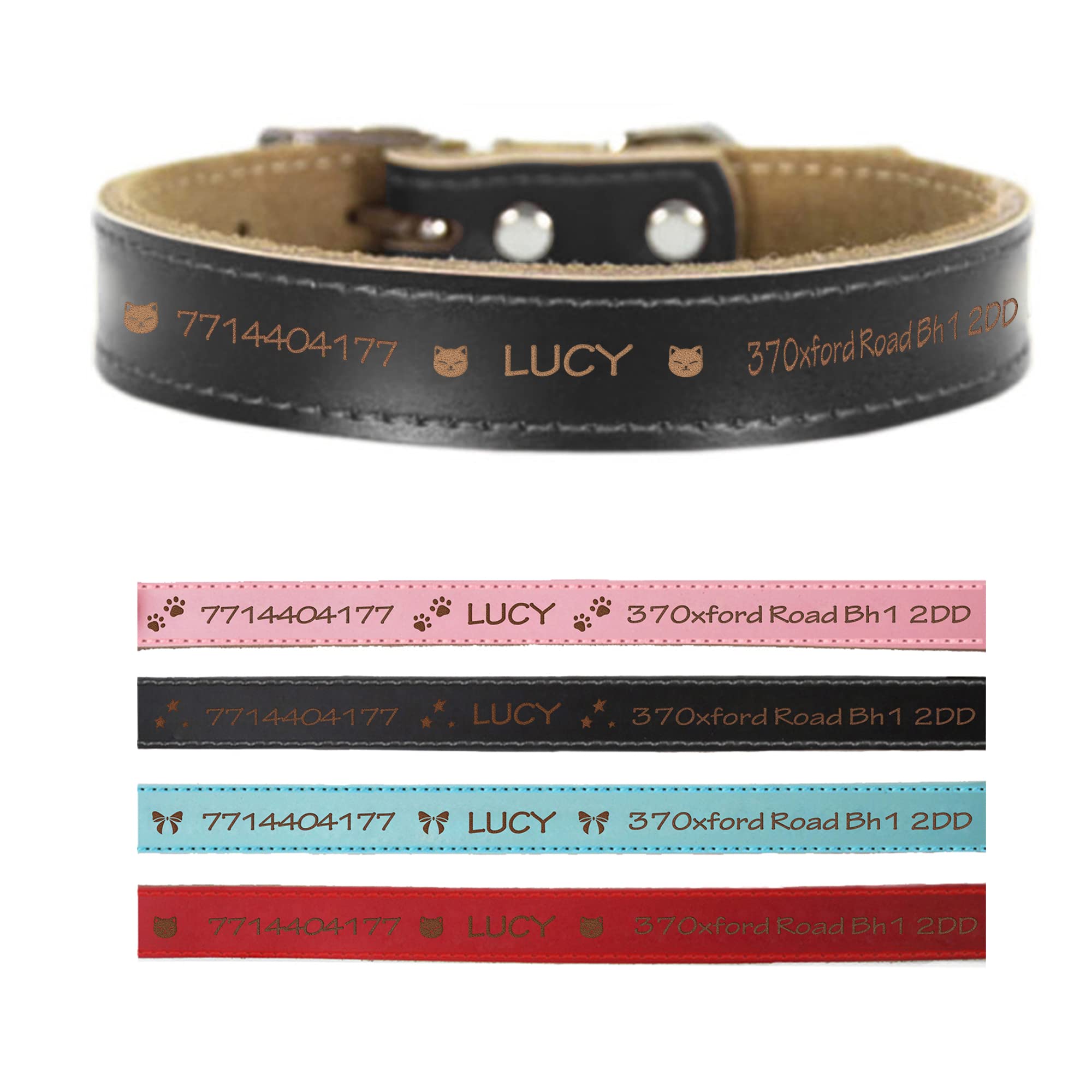 Personalised Dog Collars Leather Dog Collar Custom Pets Collar Small Medium Large Dogs Collars for Pets with Name Engraved Pet ID Tag for Cat Puppy Dogs 4 Sizes & 4Colors(Black L)