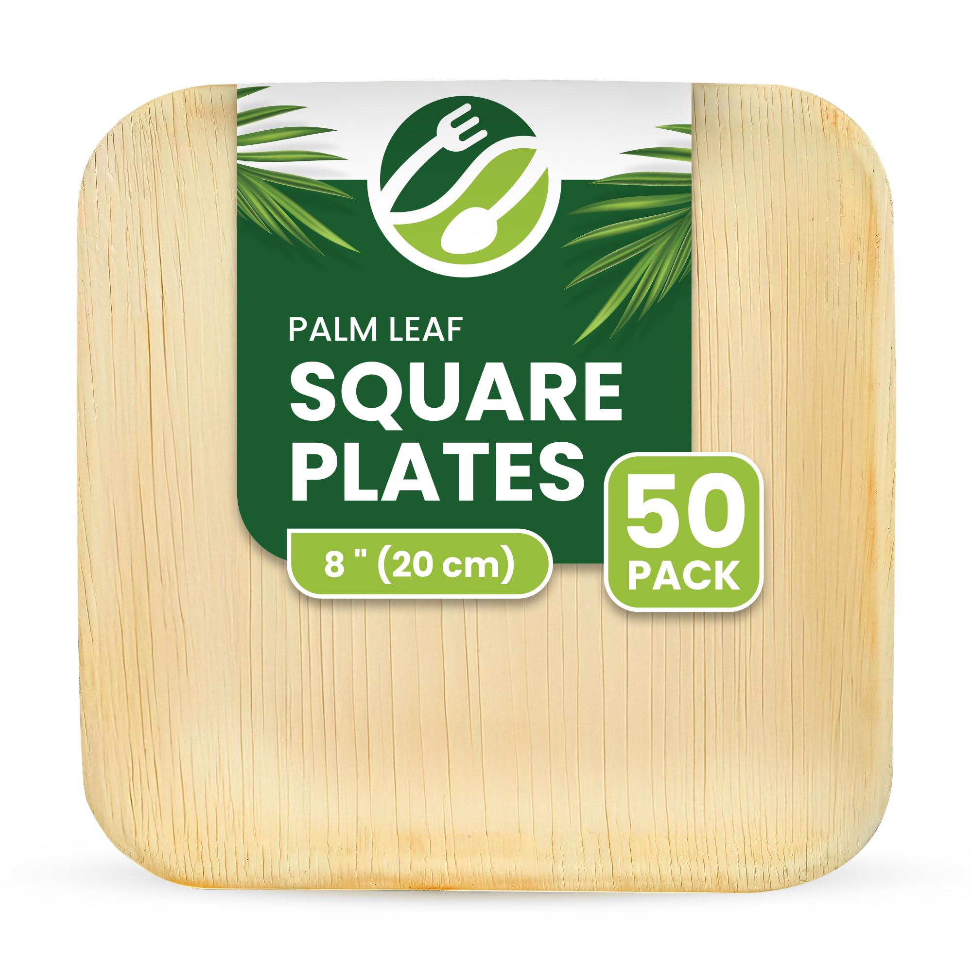 ECO Leaf - 50 piatti usa e getta in foglia di palma, piatti piani quadrati compostabili, ecologici, biodegradabili, resistenti, per matrimoni, feste e picnic, adatti al microonde e al forno,