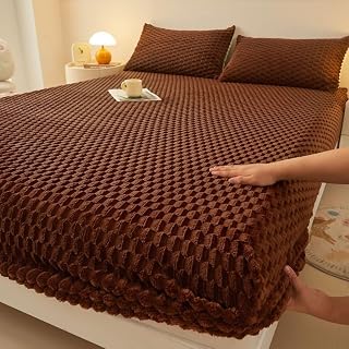 Fitted Bed Sheets RV King Size, Dark Coffee Fitted Sheet 1 Piece 2-12 Inch Deep Pocket Solid Color 3D Dots Textured Velvet Bedsheet Soft Bedding, Dark Coffee, 71"x 79"x 11.8"