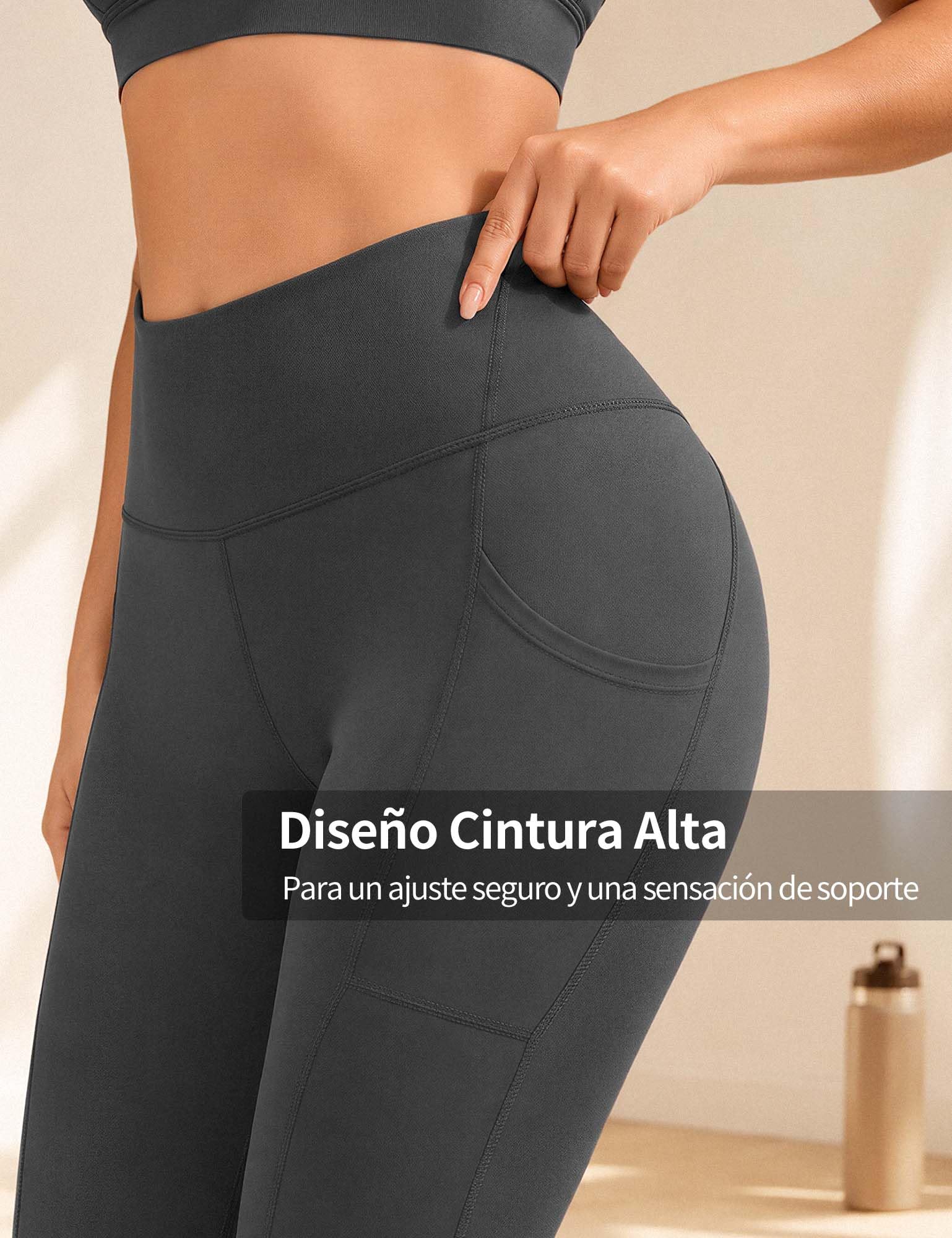 CAMBIVO Leggins Deportivos Mujer, Mallas Deporte Push up Cintura Alta, Leggings Pantalones Yoga Pants Elasticos con 3 Bolsillos para Gimnasio, Running, Fitness, Pilates