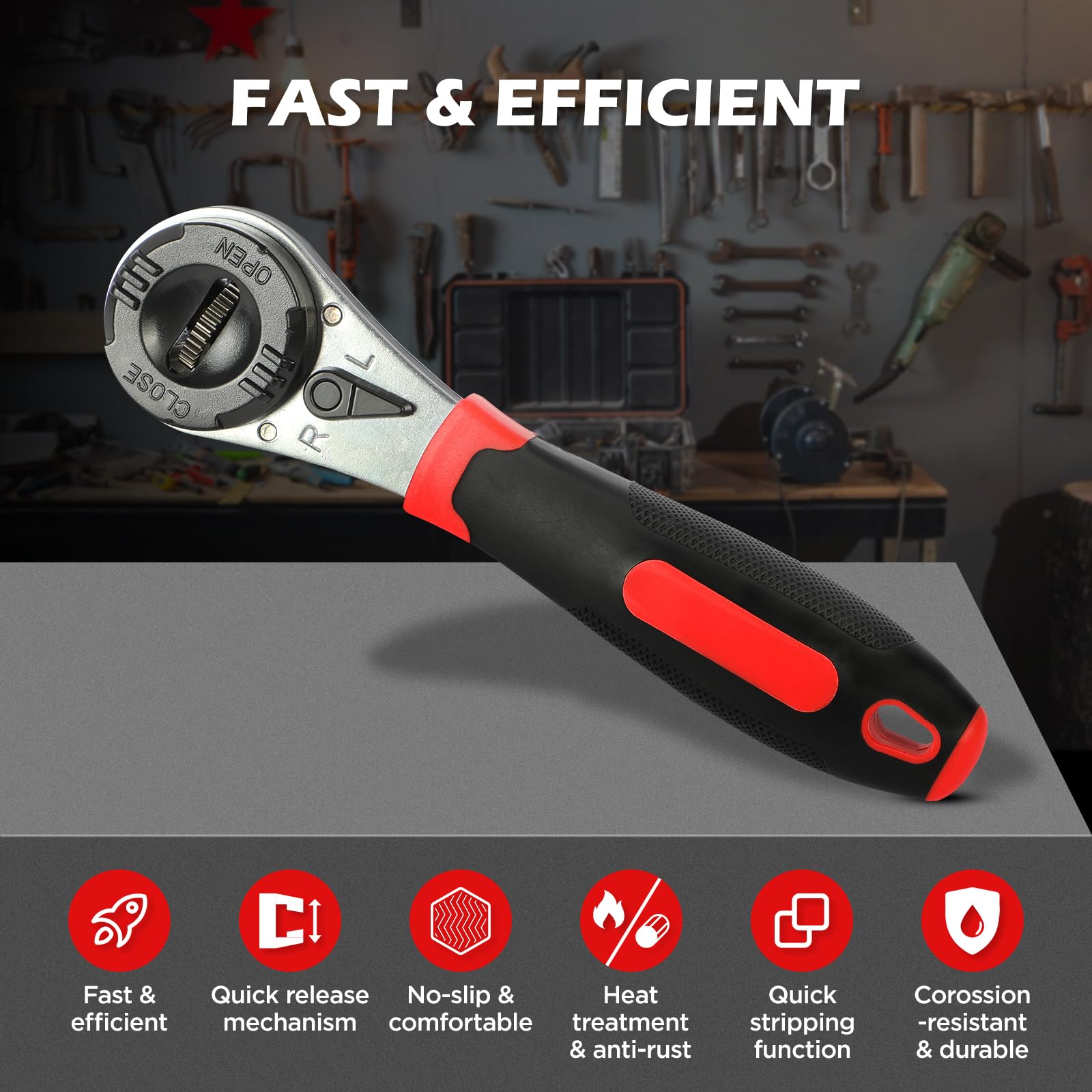 KAISAL Adjustable Ratchet Wrench for 6-22mm Screw, Multifunctional Ratchet Socket Wrench with Non-Slip Handle - Image 2
