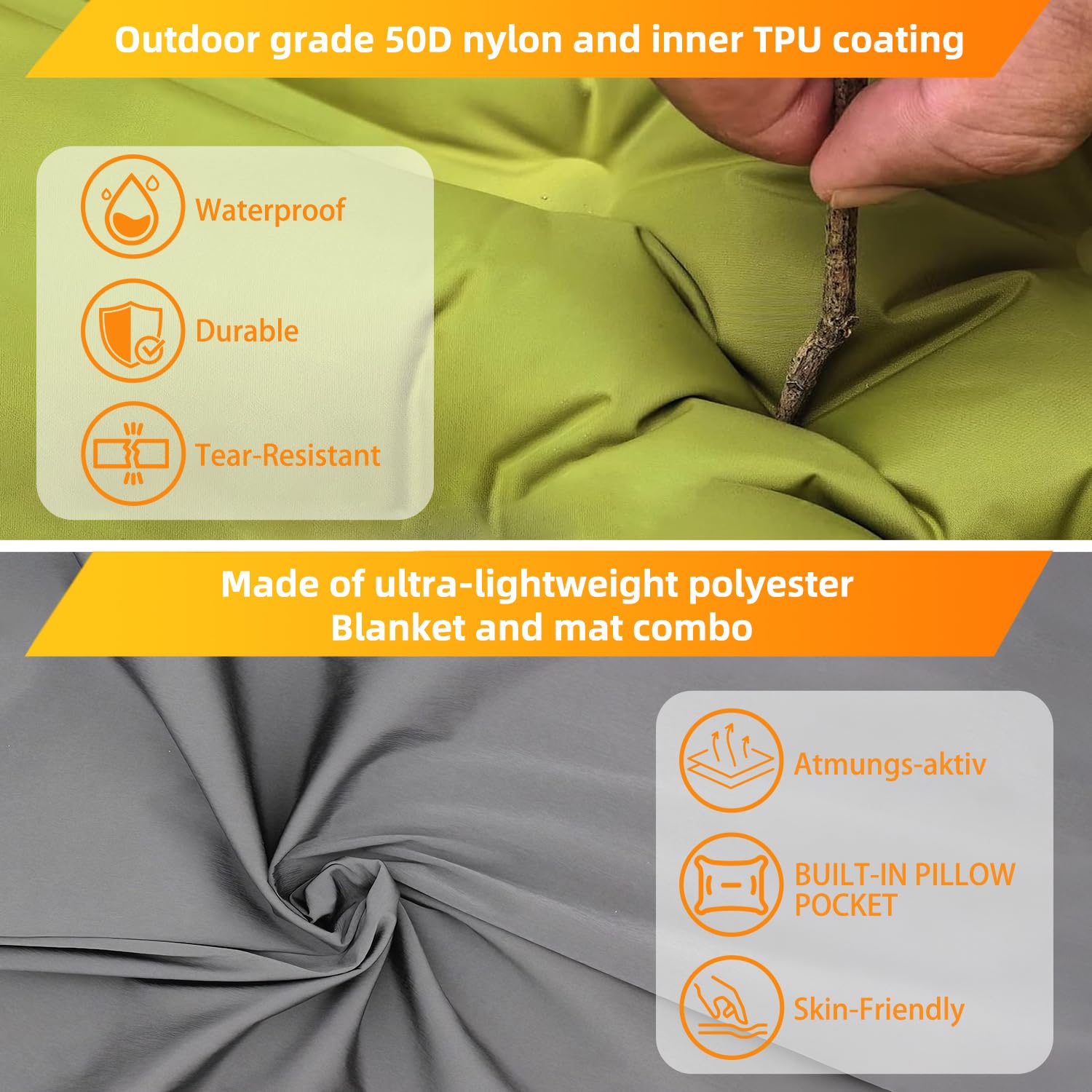 Colchoneta de dormir para acampar, 13 cm mejorada con bomba integrada, colchón inflable ultraligero, almohadilla de dormir para acampar al aire libre, mochileros, senderismo, viajes (verde