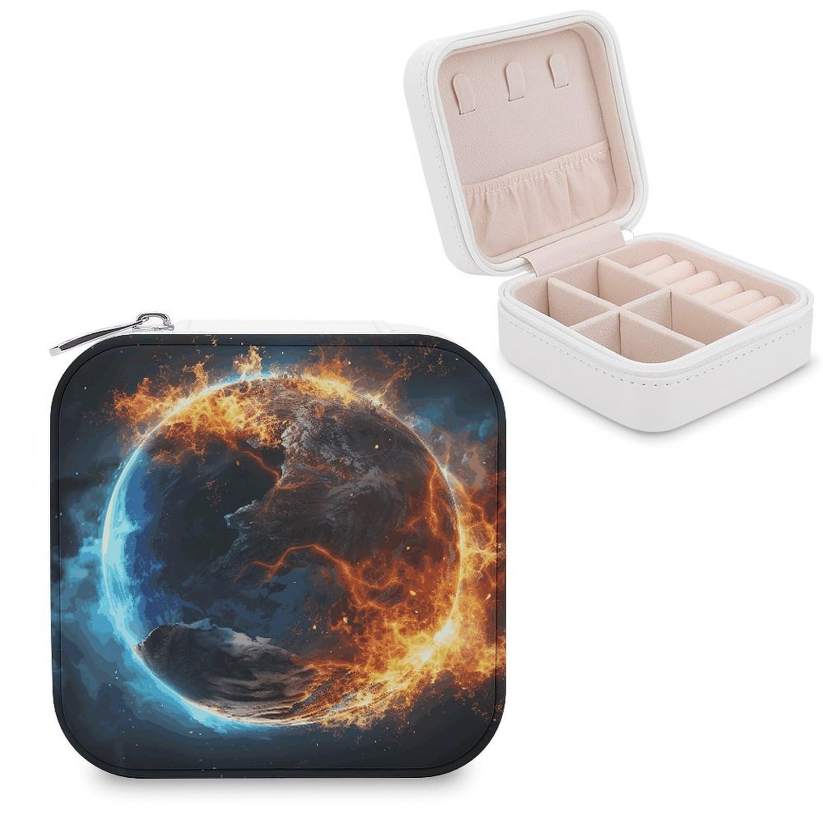 JTREHY Travel Planet Ice And Fire Jewelry Case Portable Display Storage Box PU Leather Mini Jewelry Travel Case Personalized Travel Jewelry Organizer Small Jewelry Box for Women