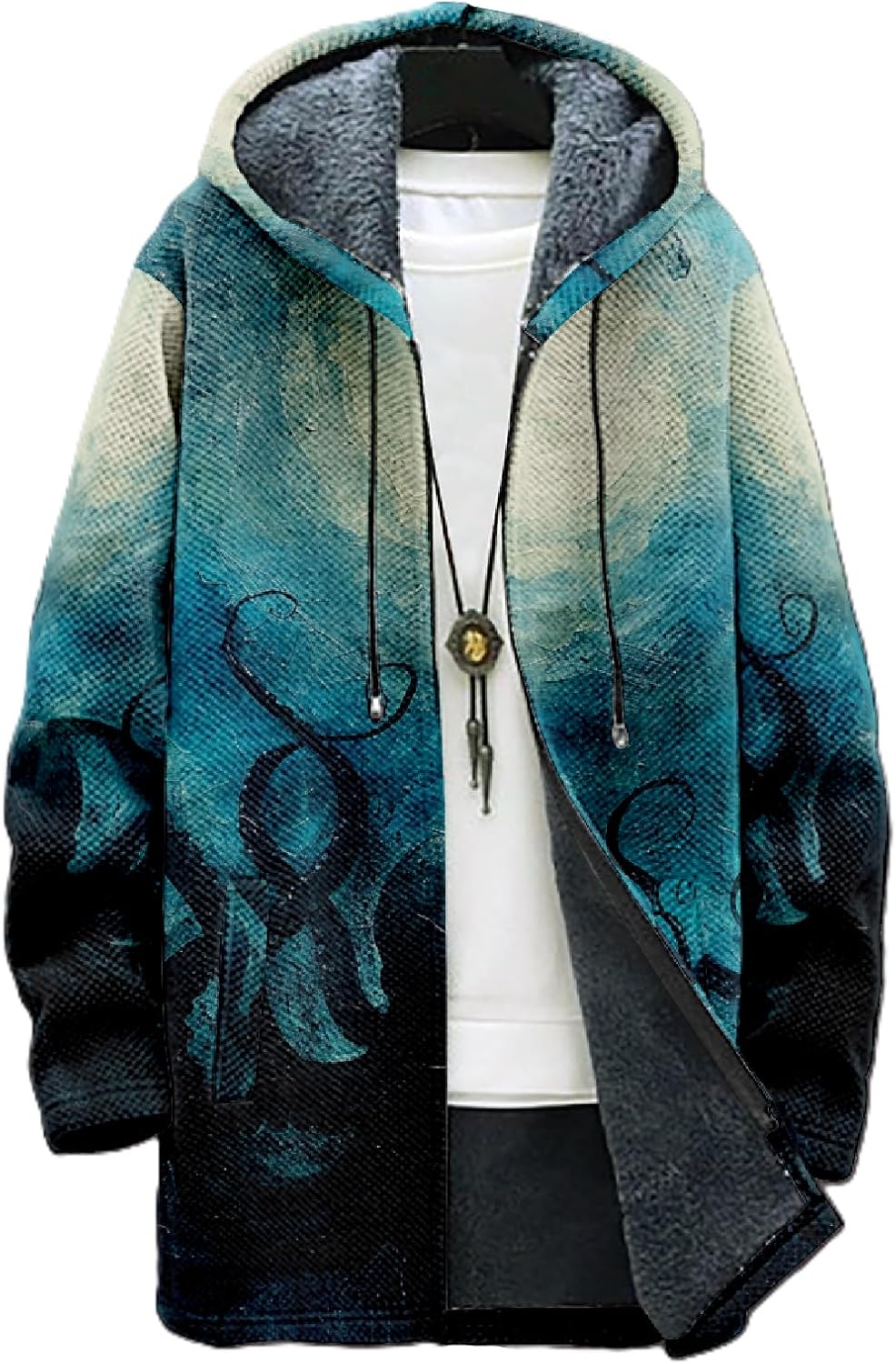 Hoodies for Men Zip Up octopus 3d Print Big And Tall Heavyweight Fleece Long Winter Sherpa Lined Hooded Jackets