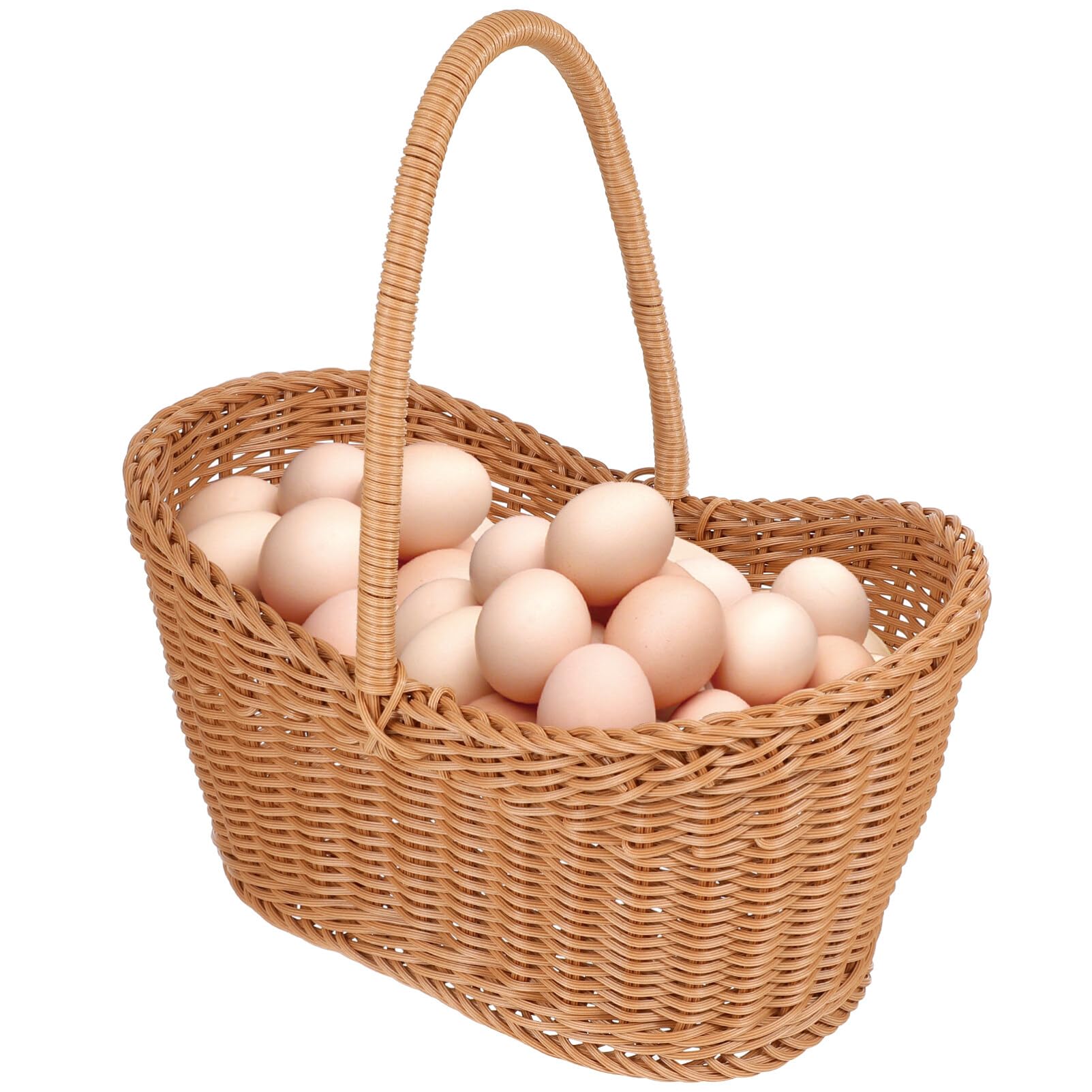 Luxshiny Wicker Basket with Handle Plastic Rattan Egg Storage Basket Garden Harvest Basket Empty Oval Willow Picnic Basket for Organizing Candy Snack Flower Holder