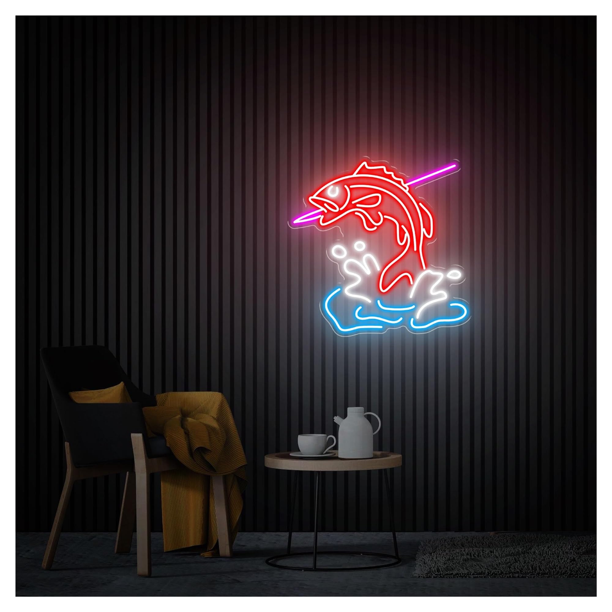 RONGCH Hanging Art Signs Fishing Neon Sign,Suitable for Shop Club Party Wall Decor with Dimmable 45cmx46cm(A)