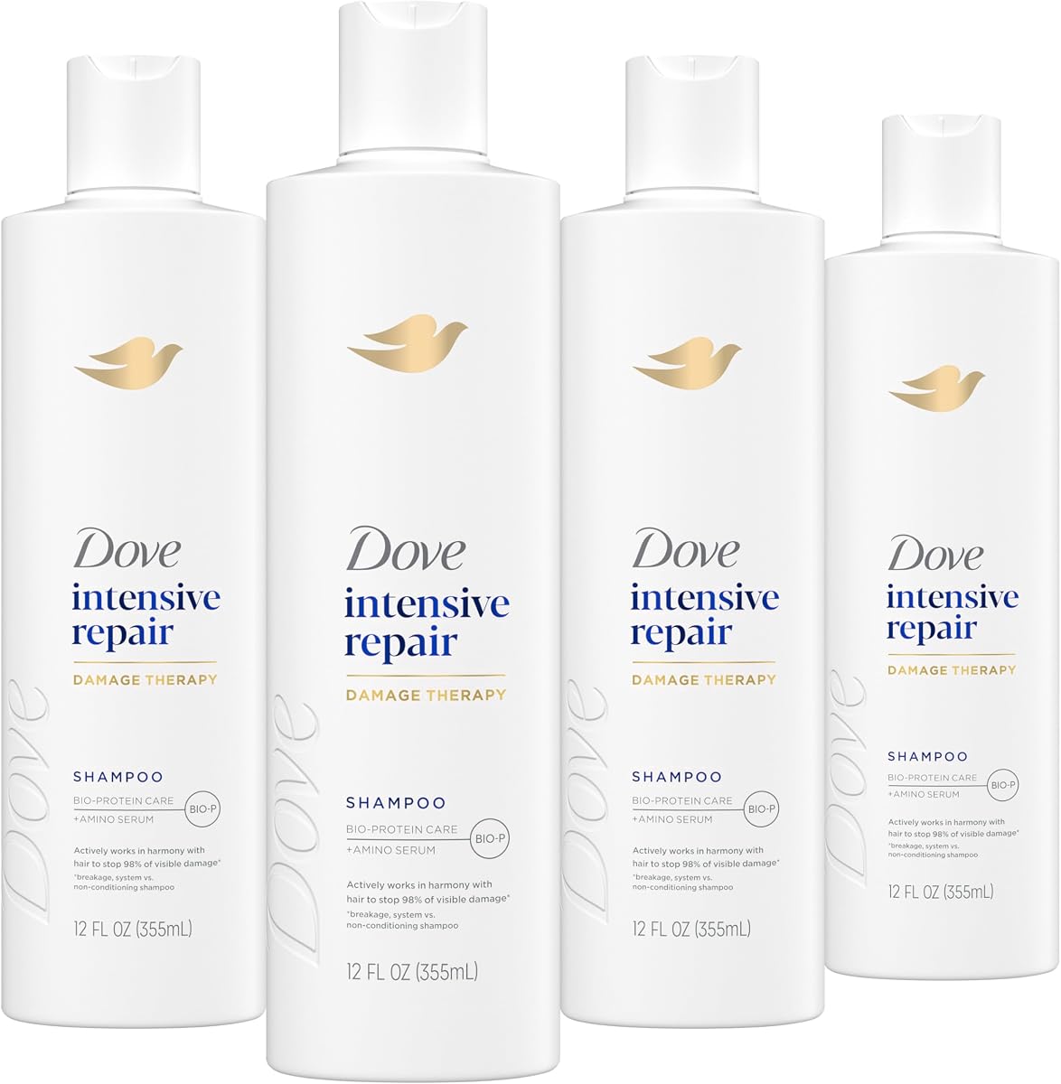 Champú de reparación intensiva para cabello dañado y roto 12 oz 4 ct | Ayuda a proteger contra futuras roturas del cabello y a regenerar su fuerza con Amino Serum & Bio-Protein Care.