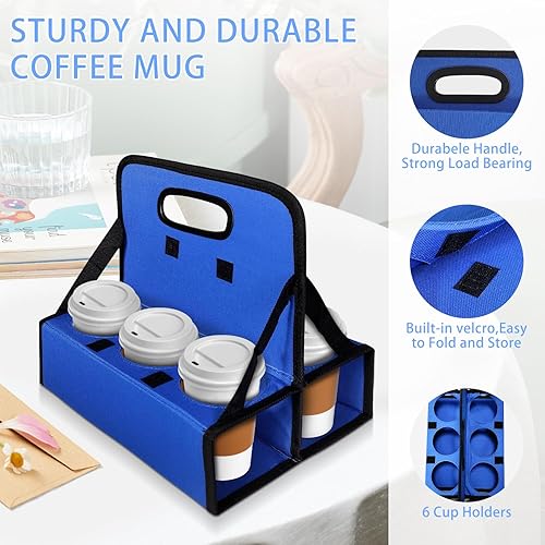 Miniatura 11 de Portabebidas portátil para 6 tazas, con asa, soporte plegable reutilizable para café, vino, latas, lleva de forma segura bebidas frías y calientes
