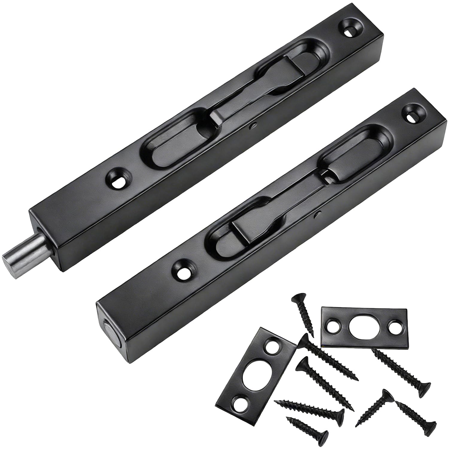 Prmape 2 Pieces Grey Door Flush Bolt Latch Lock Slide Bolt Lock for Concealed Door 304 Stainless Steel Brushed Slide Latch for Wooden French Doors — image 1