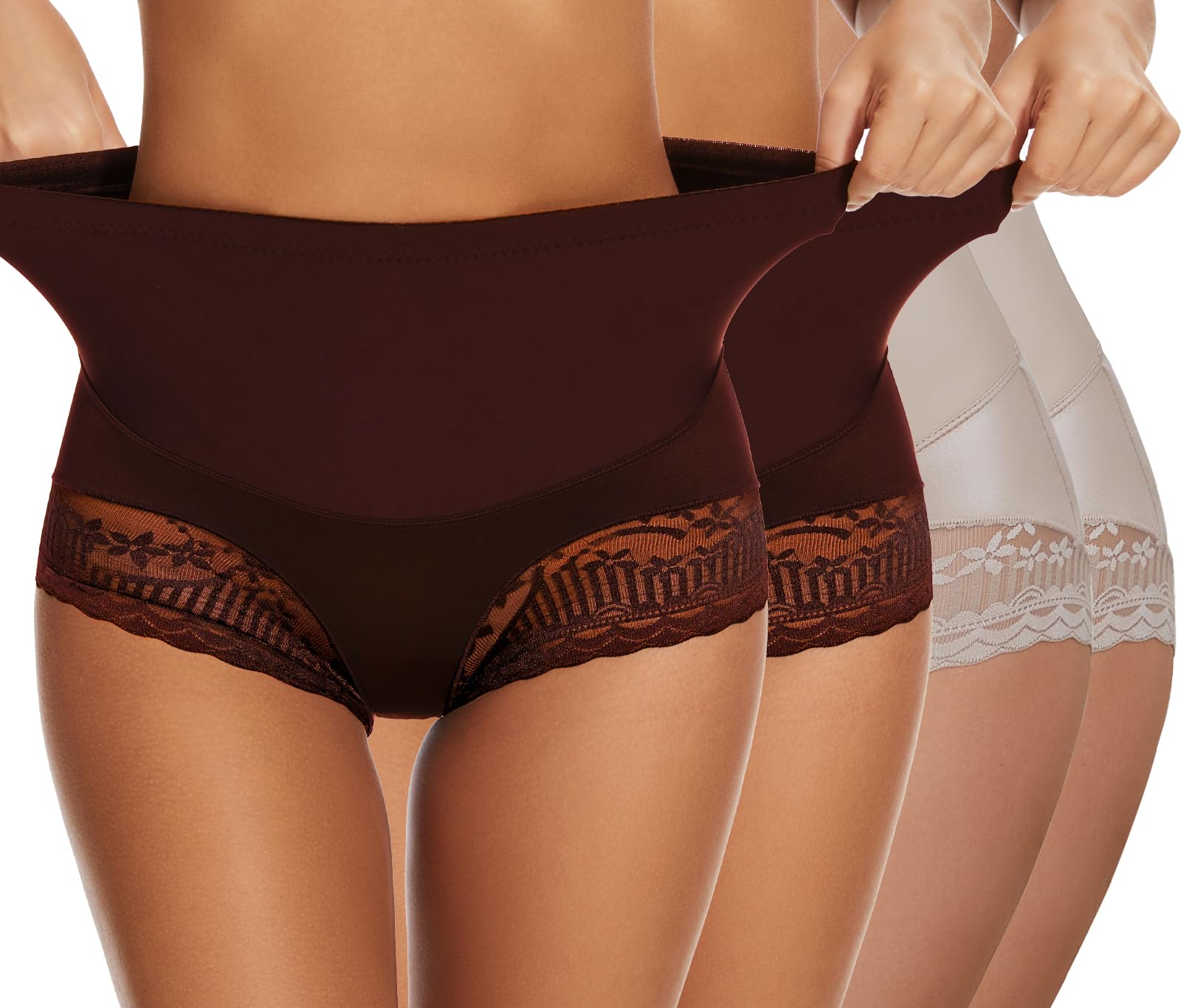 Zimi Collection 4 Packs Women's Tummy Control Underwear High Waisted Shapewear Panties Stretch Full Coverage Briefs