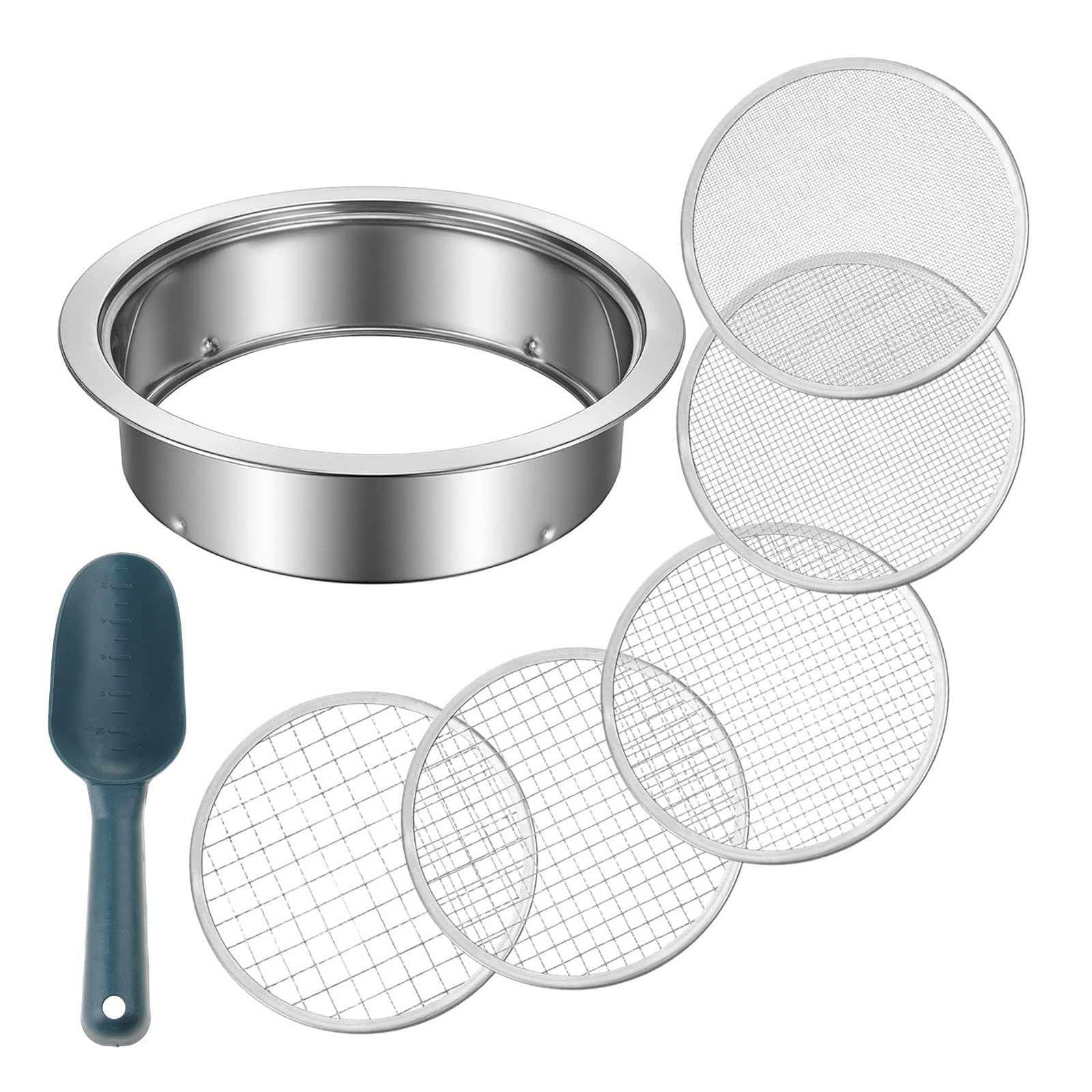 Ensemble de tamisage du avec différents bonsaïs à pelle à
