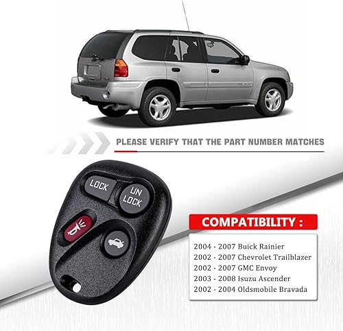 Miniatura 2 de Reemplazo de llavero de coche con control remoto de entrada sin llave para Trailblazer GMC Envoy 2002-2007 2003 - 2008 Isuzu Ascender MYT3X6898B (1)
