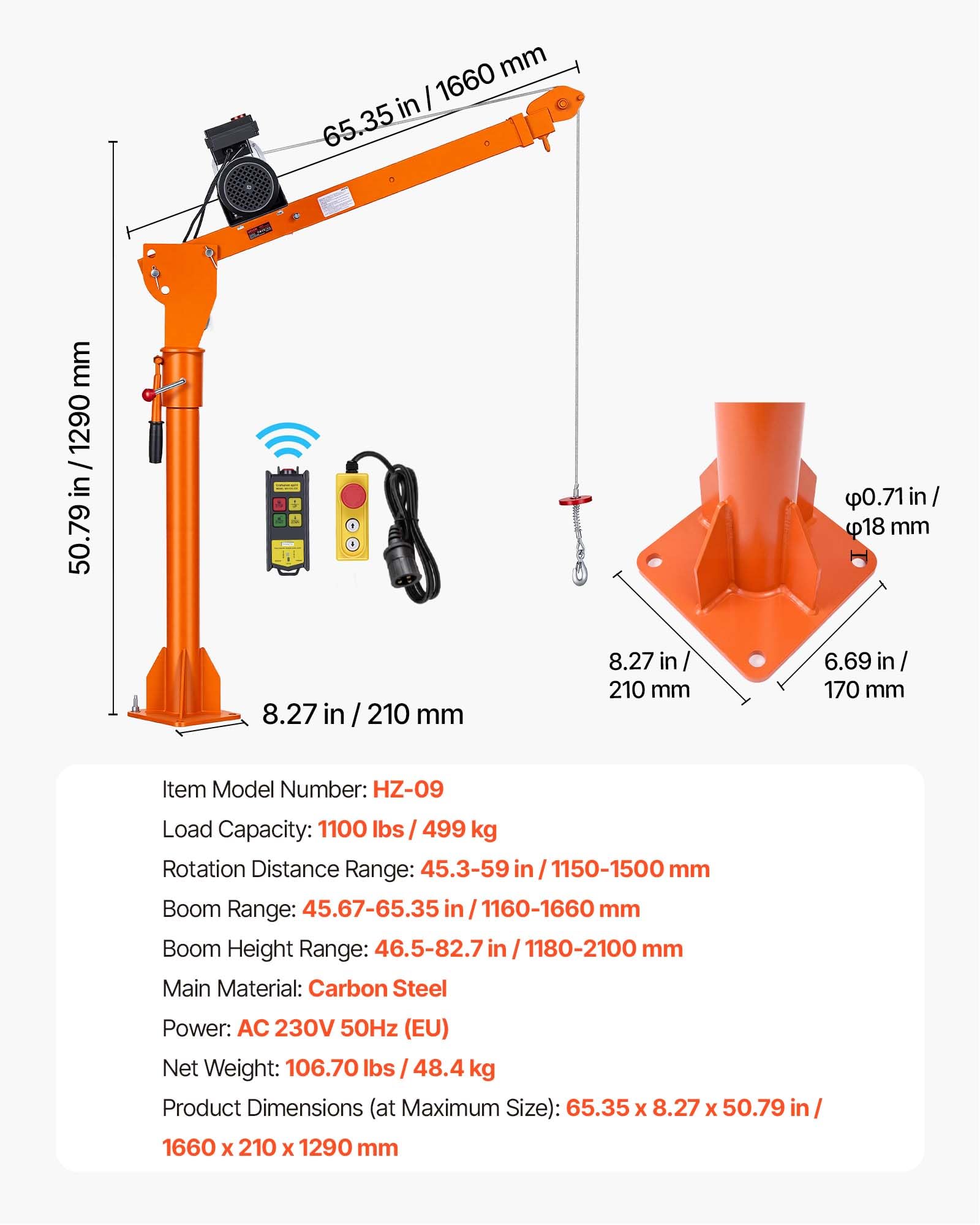 VEVOR Pickup Kran mit 499kg Tragkraft, Ladekran mit PA800 Elektrischer Seilwinde, Hebekran mit Verstellbarem Teleskopausleger 360° Drehkranz & Fernbedienung, Hebezeug für Bauindustrie Forstwirtschaft
