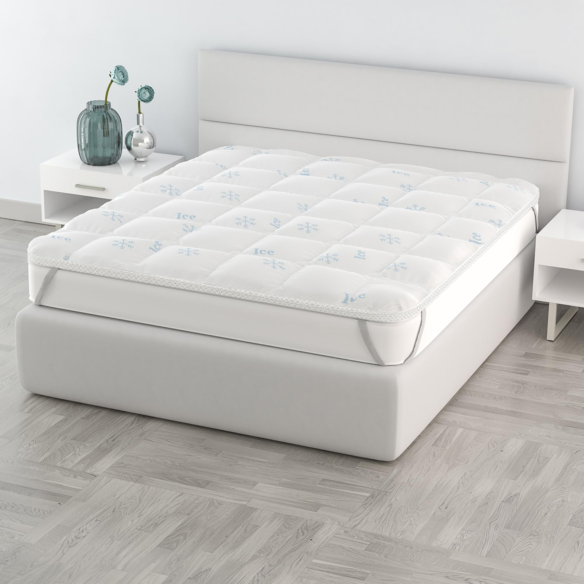 TOPPER ICE - Rinfrescante Matrimoniale 160x195 cm - Refrigerante con Elastici negli Angoli - Double Face, Soffietto 3 cm, Lavabile in Lavatrice a 40 Gradi