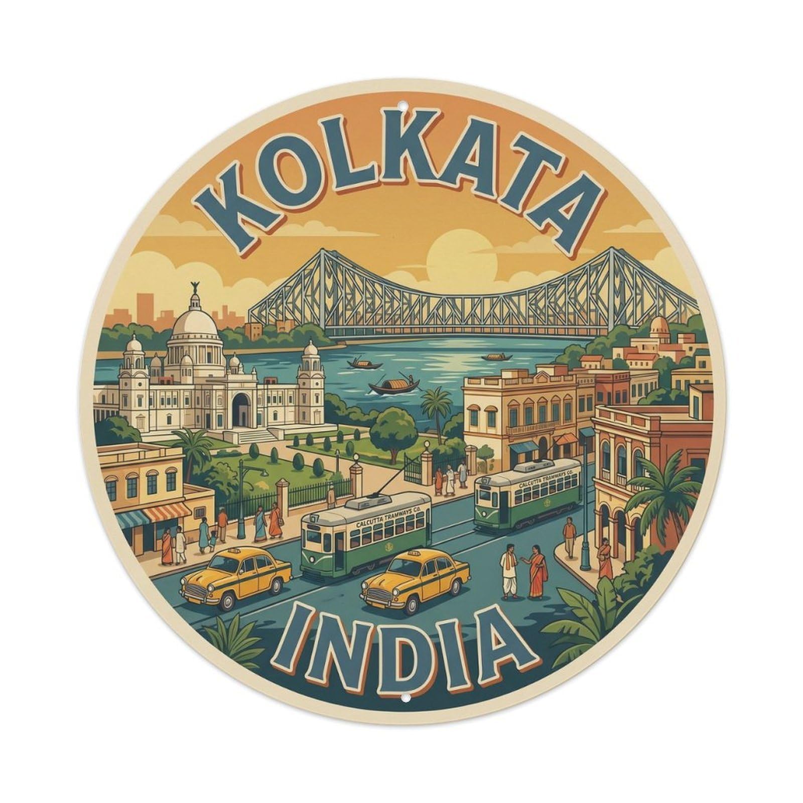 Yrnq 8X8inch Vintage Style Vintage Travel India Kolkata Howrah Metal Tin Sign
