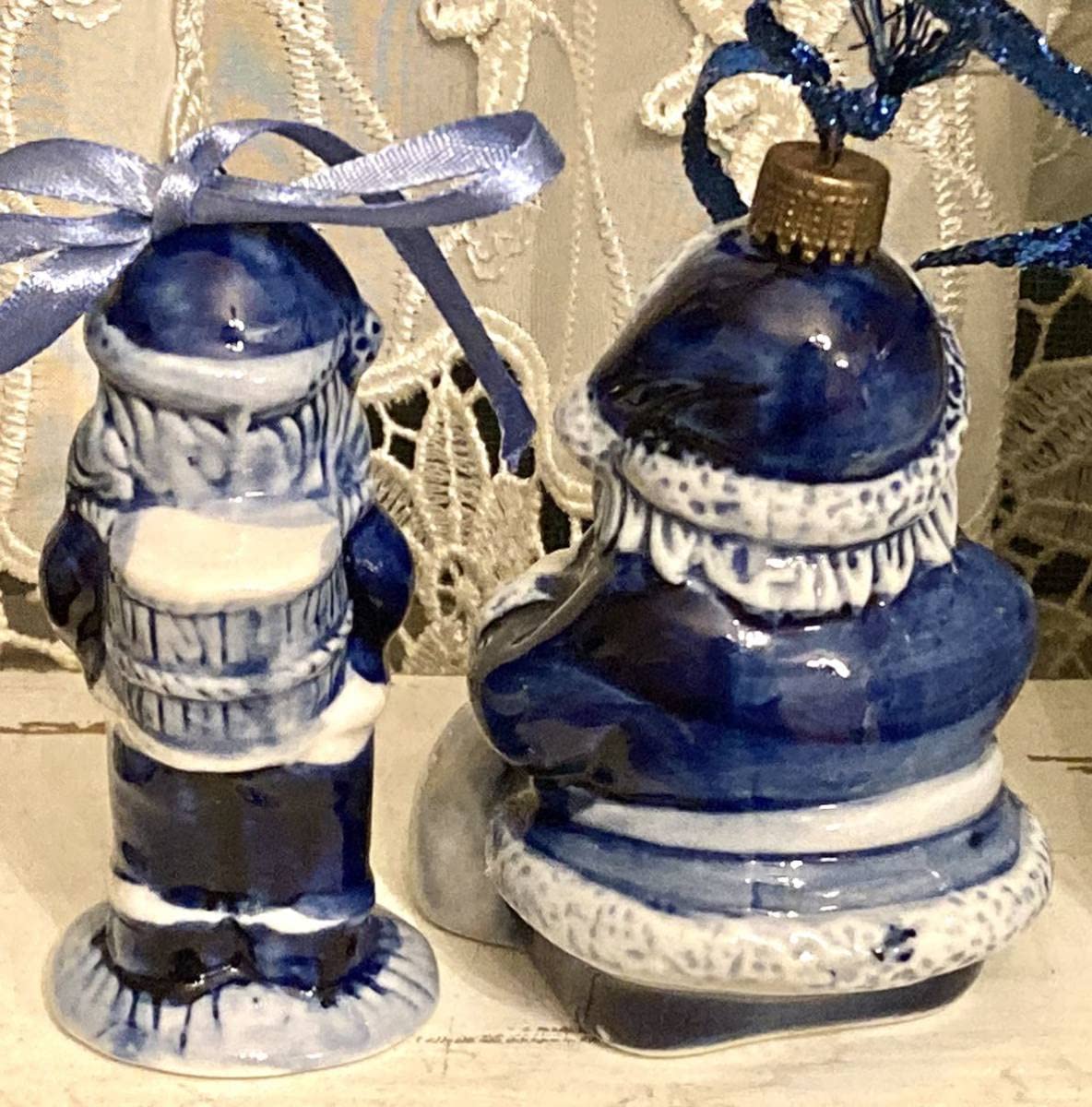 オランダ　デルフト焼き　幸運を呼ぶ　月と天使の陶器オーナメント オランダデルフト焼き幸運を呼ぶ月と天使の陶器オーナメント