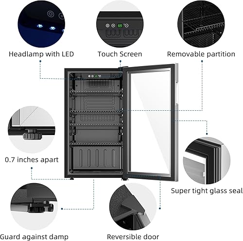 Miniatura 3 de Erivess Refrigerador compacto de bebidas, refrigerador de 126 latas3.2 pies cúbicos con puerta de vidrio para refrescos, dispensador de bebidas