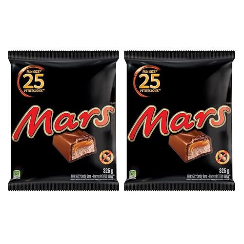 Mars Bar - Barras de chocolate rellenas de caramelo, tamaño divertido, sin maní, Halloween, (25 unidades x 2) 11.4 onzas (enviadas desde Canadá)
