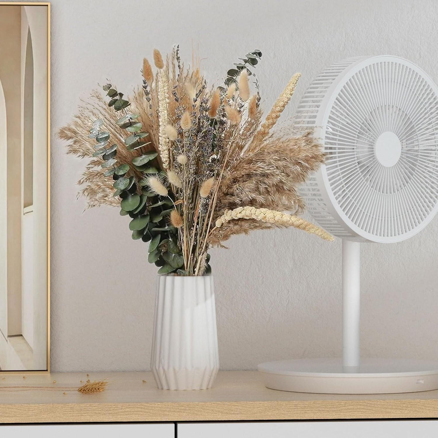 Lot de 10 Grandes Herbes de la Pampa Naturelles et moelleuses - Fleurs séchées - Décoration bohème d'automne