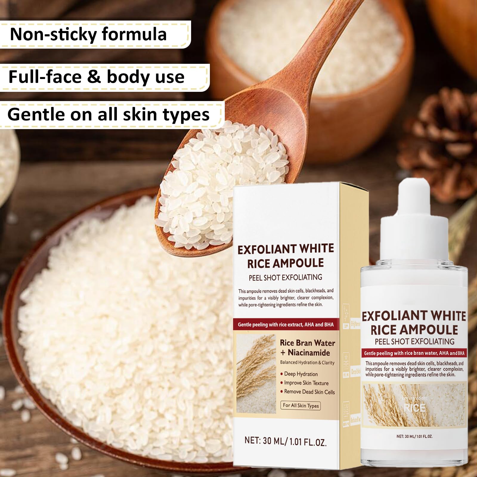 Peel Shot Glow Rice Ampoule, White Rice Face Exfoliator, Pore Minimizer For Gentle Exfoliation & Hydration - Image 3